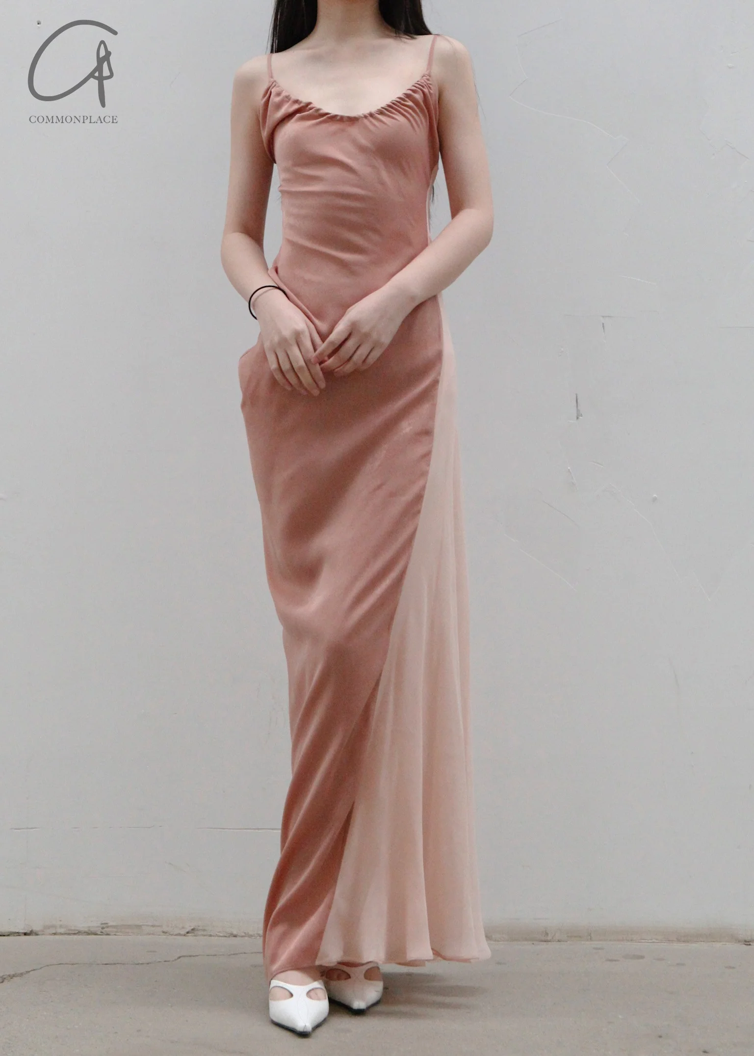 OUDE WAAG Chiffon Stitching Sling Dress OW-23SS-DS10 Pink - Image 4