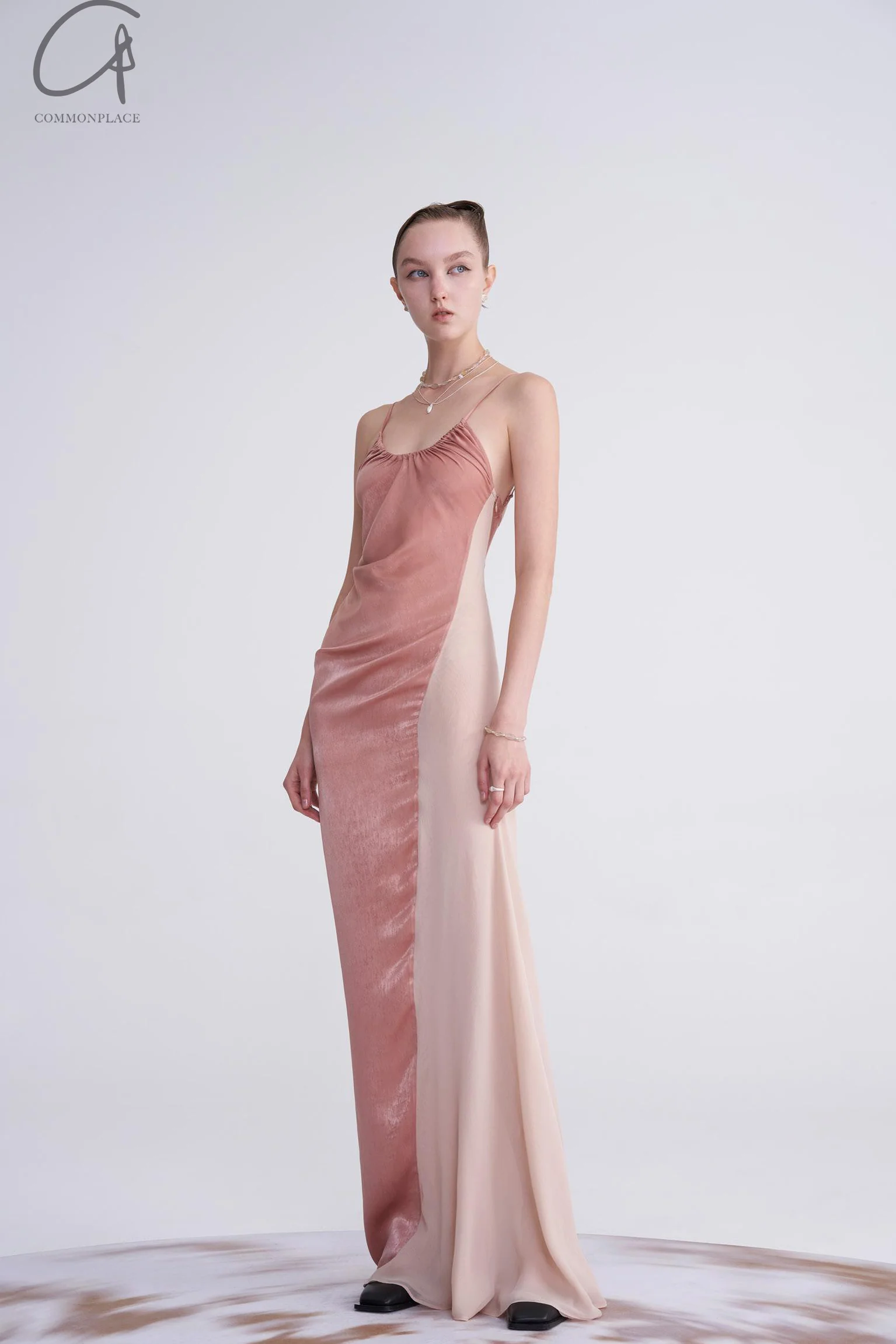 OUDE WAAG Chiffon Stitching Sling Dress OW-23SS-DS10 Pink - Image 9