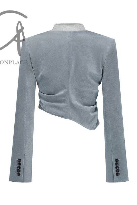 OUDE WAAG Corduroy Draped Waist Short Suit OW-23AW-JK11P1BU660 Light Blue - Image 9