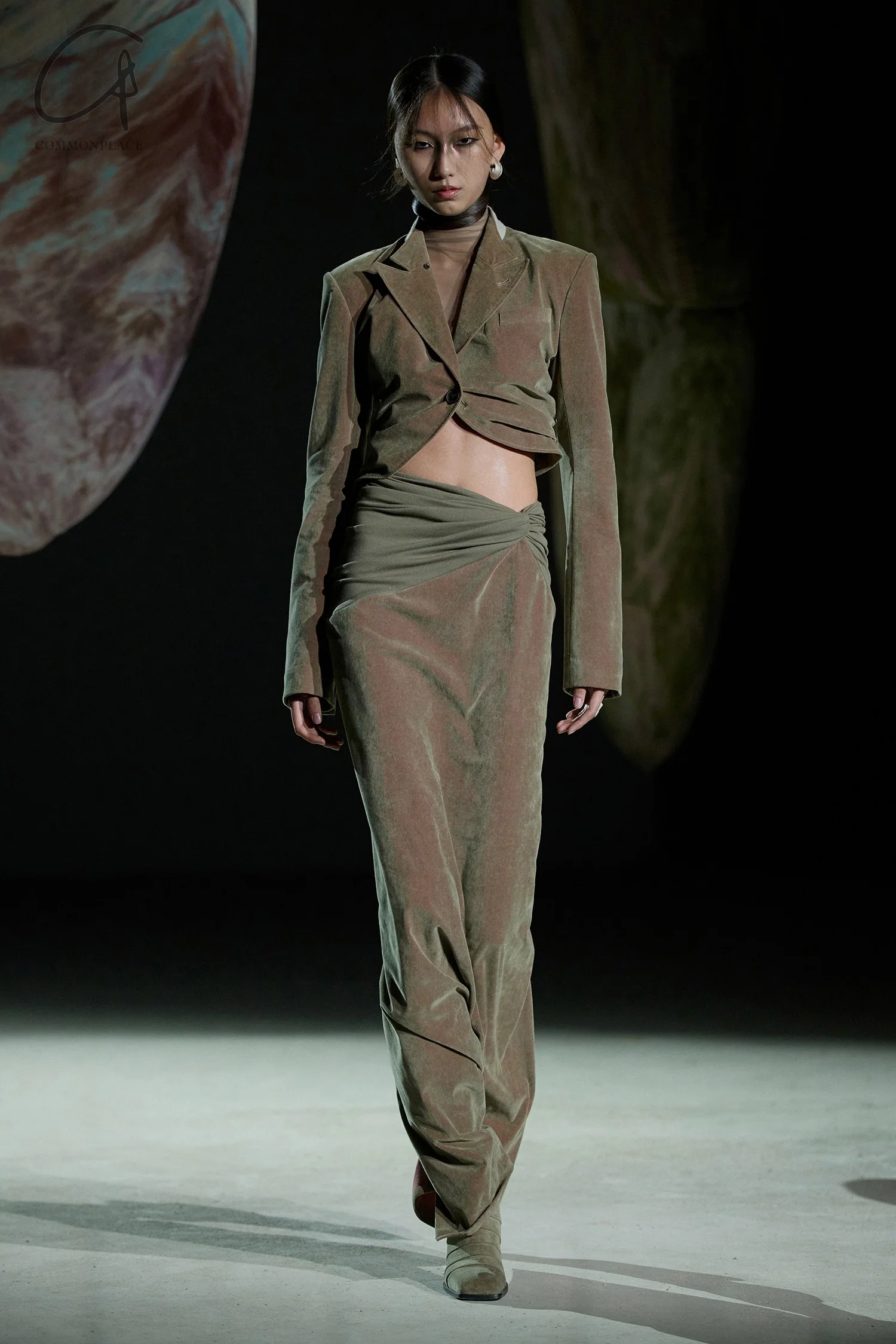 OUDE WAAG Corduroy Draped Waist Short Suit OW-23AW-JK11P1GR520 Green Pink - Image 10