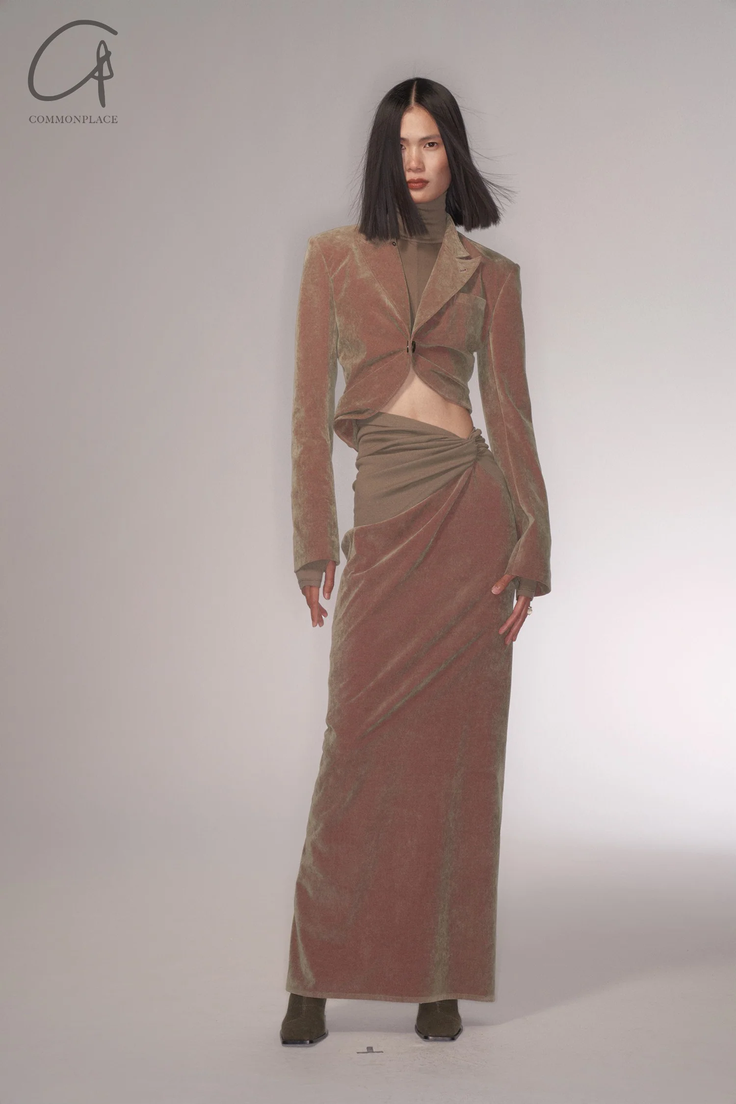 OUDE WAAG Corduroy Draped Waist Short Suit OW-23AW-JK11P1GR520 Green Pink - Image 11