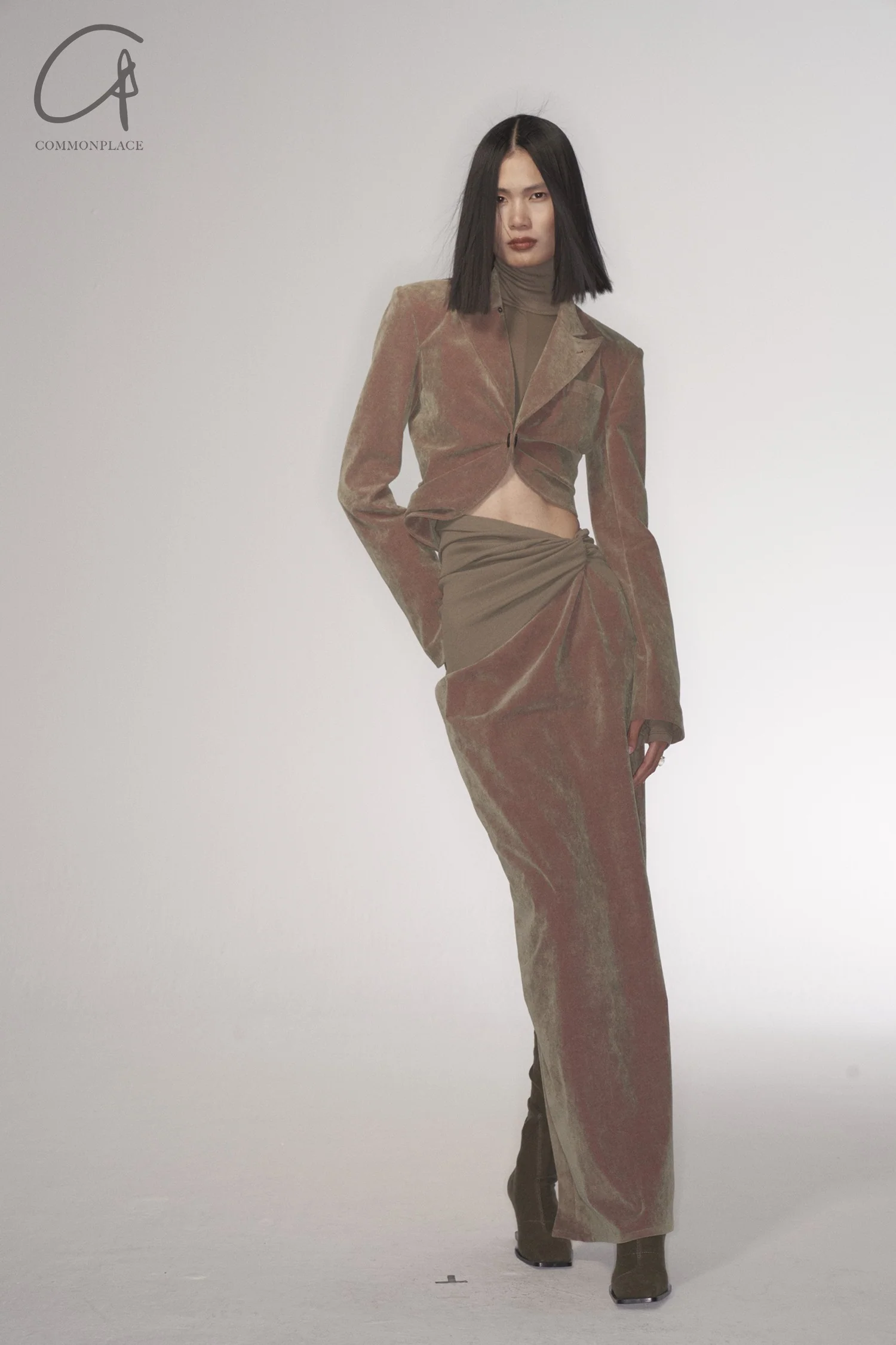 OUDE WAAG Corduroy Draped Waist Short Suit OW-23AW-JK11P1GR520 Green Pink - Image 12