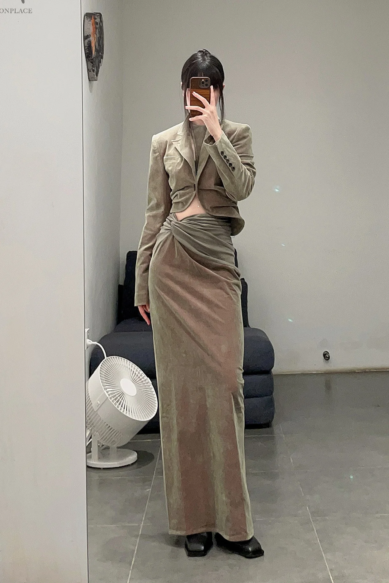 OUDE WAAG Corduroy Draped Waist Short Suit OW-23AW-JK11P1GR520 Green Pink - Image 13