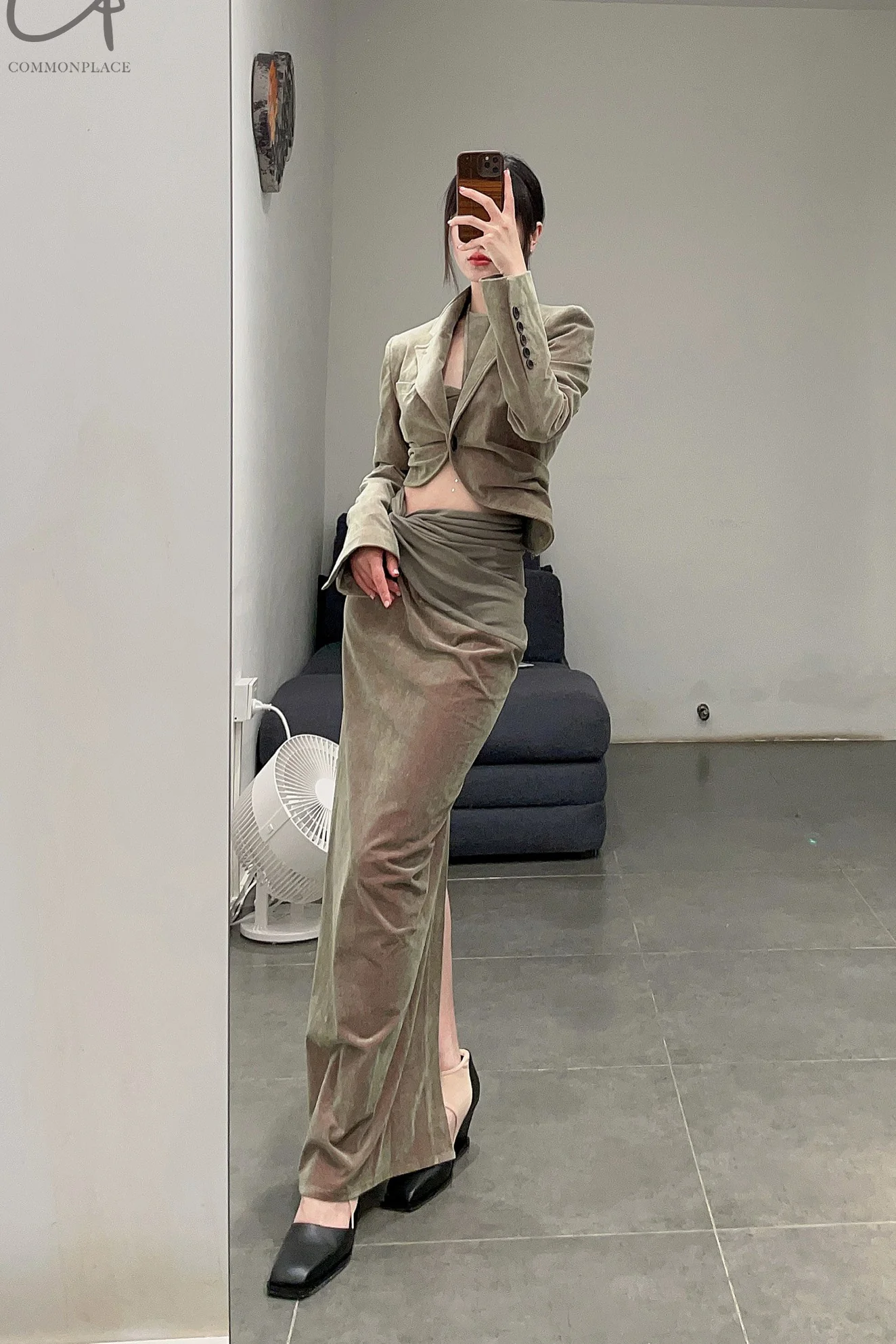 OUDE WAAG Corduroy Draped Waist Short Suit OW-23AW-JK11P1GR520 Green Pink - Image 14