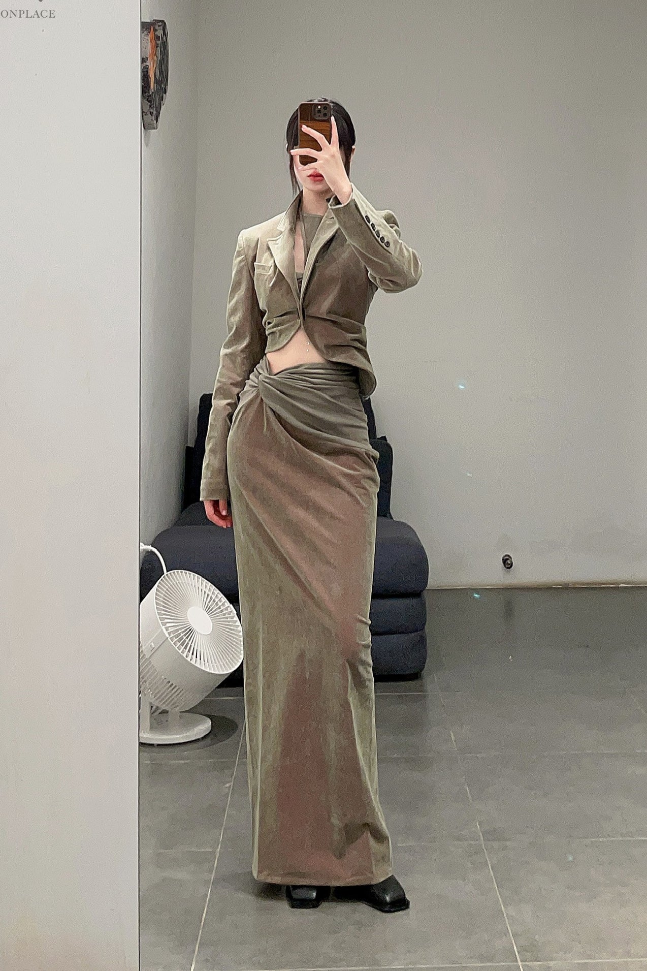OUDE WAAG Corduroy Draped Waist Short Suit OW-23AW-JK11P1GR520 Green Pink - Image 15