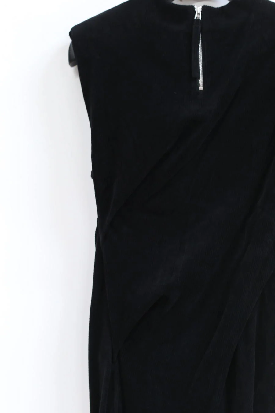 OUDE WAAG Corduroy Padded Shoulder Drape Dress OW-22AW-DS11 Black - Image 2