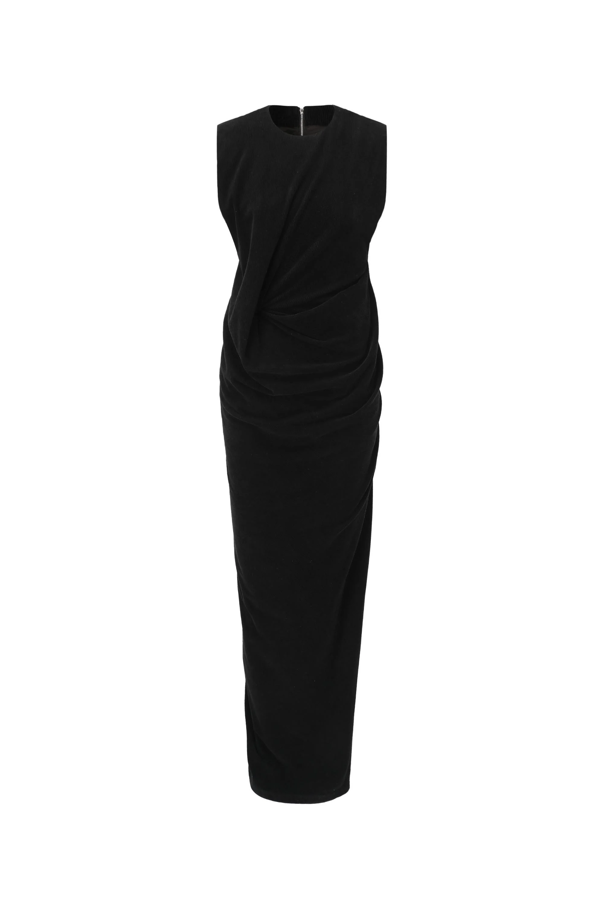 OUDE WAAG Corduroy Padded Shoulder Drape Dress OW-22AW-DS11 Black - Image 5