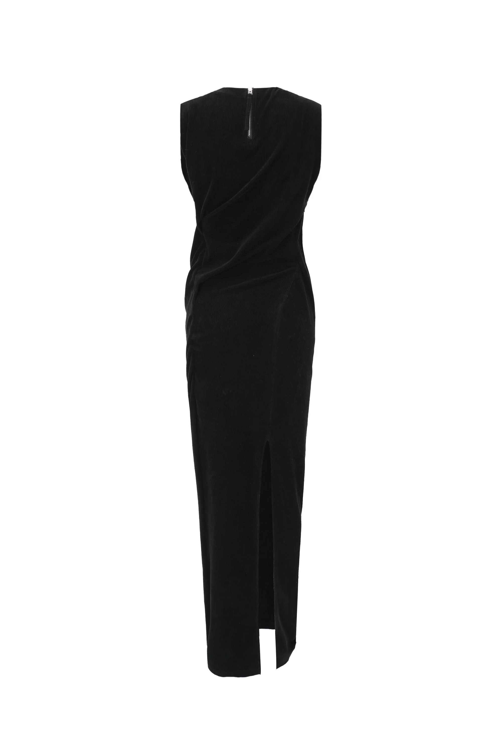 OUDE WAAG Corduroy Padded Shoulder Drape Dress OW-22AW-DS11 Black - Image 6