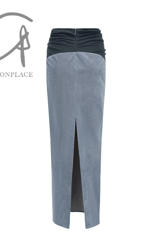 OUDE WAAG Corduroy Twist Panel Skirt OW-23AW-SK04P1BU660 Light Blue (OW-23AW-SK04) - Image 13