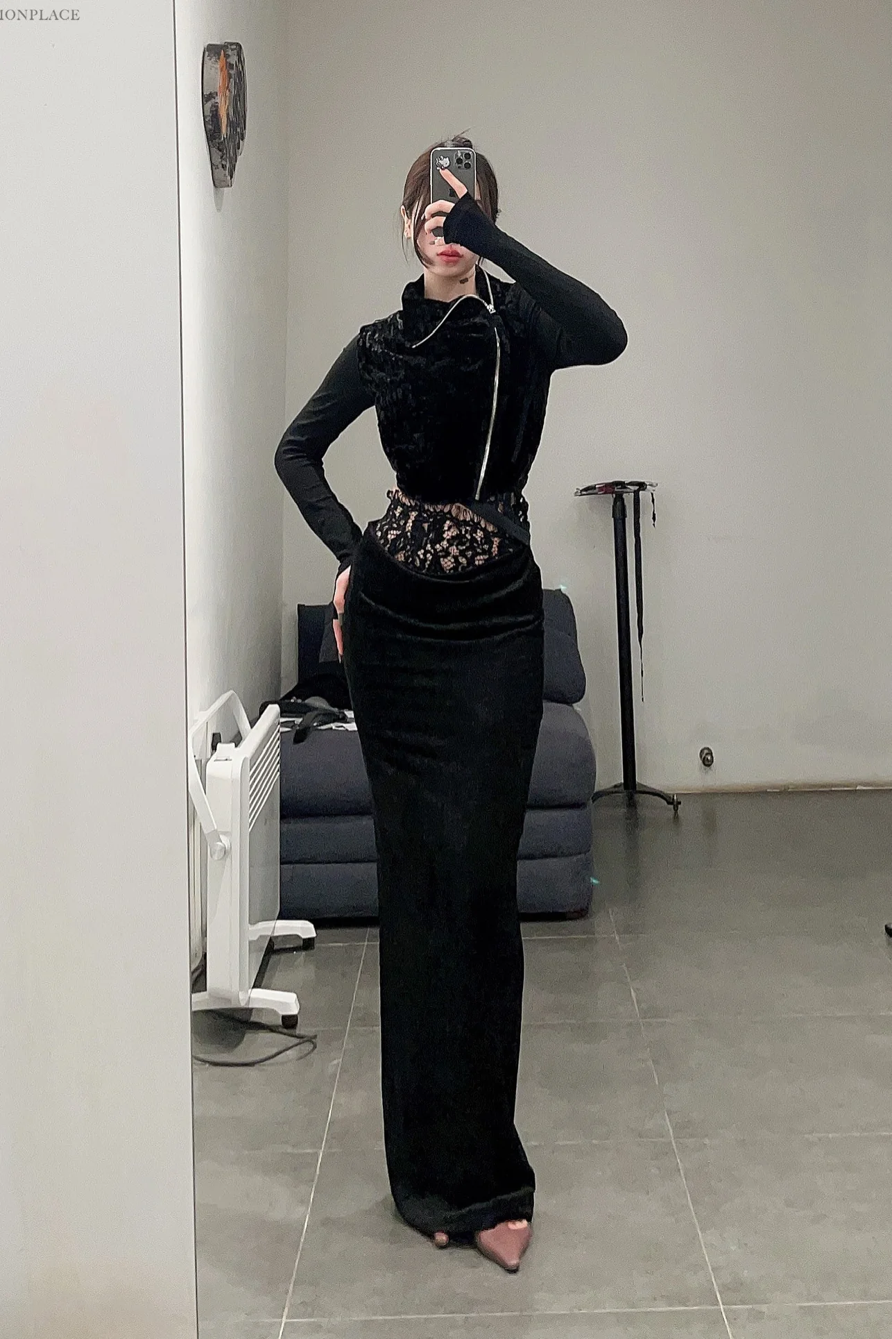 OUDE WAAG Core Velvet New Jet Sleeping skirt OW-23SS-SK05 Black - Image 22