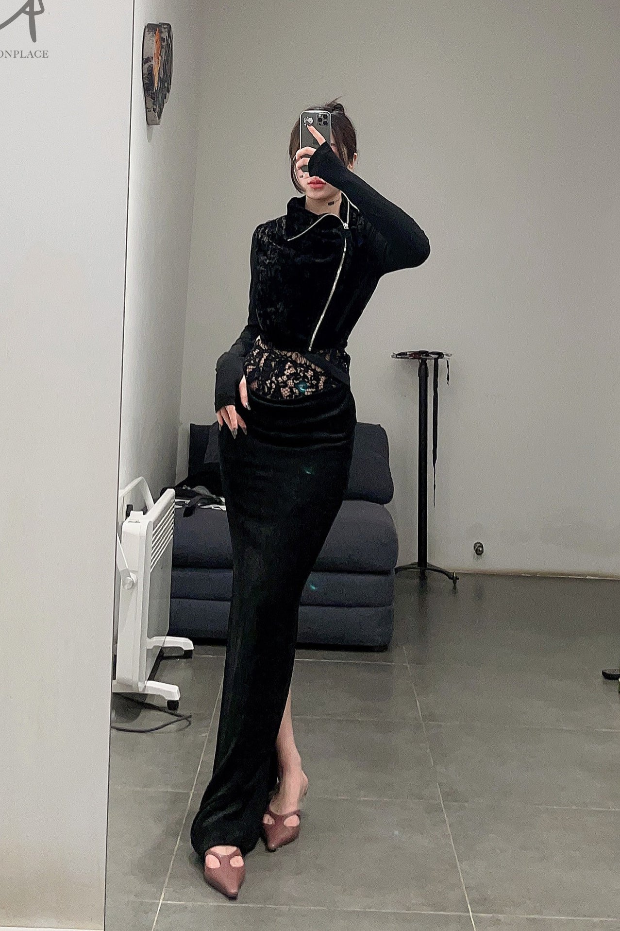 OUDE WAAG Core Velvet New Jet Sleeping skirt OW-23SS-SK05 Black - Image 26