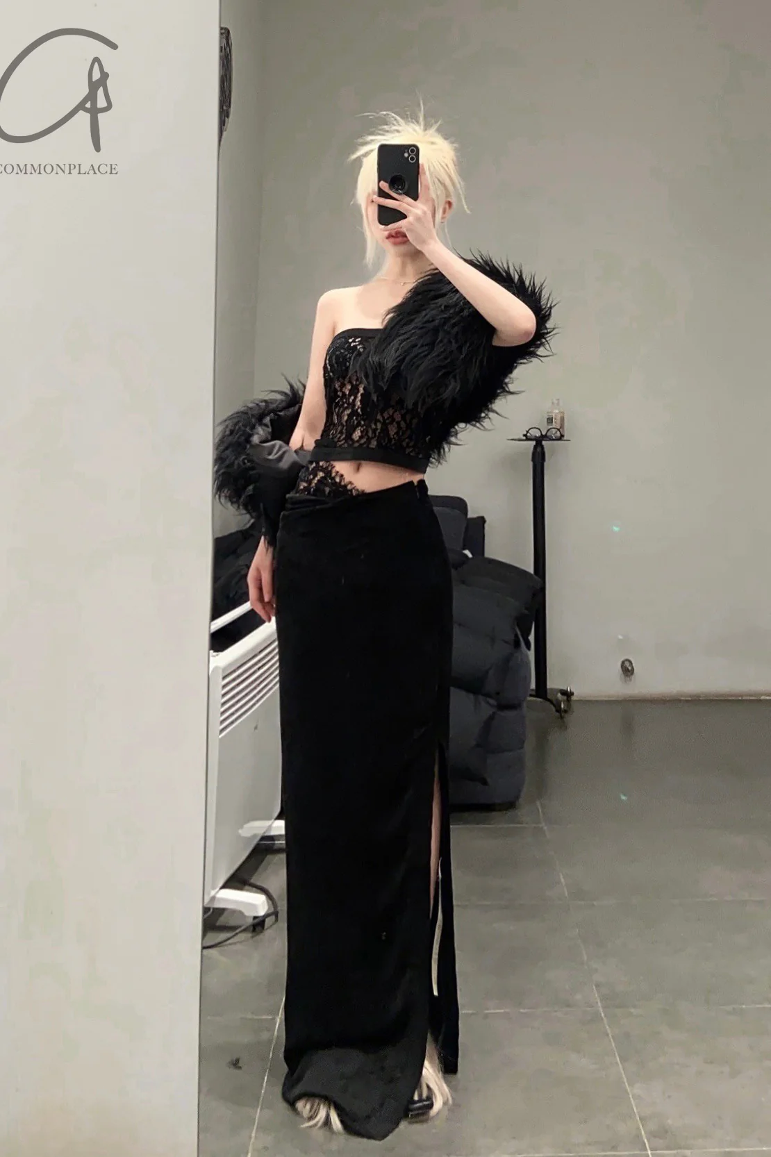 OUDE WAAG Core Velvet New Jet Sleeping skirt OW-23SS-SK05 Black - Image 9