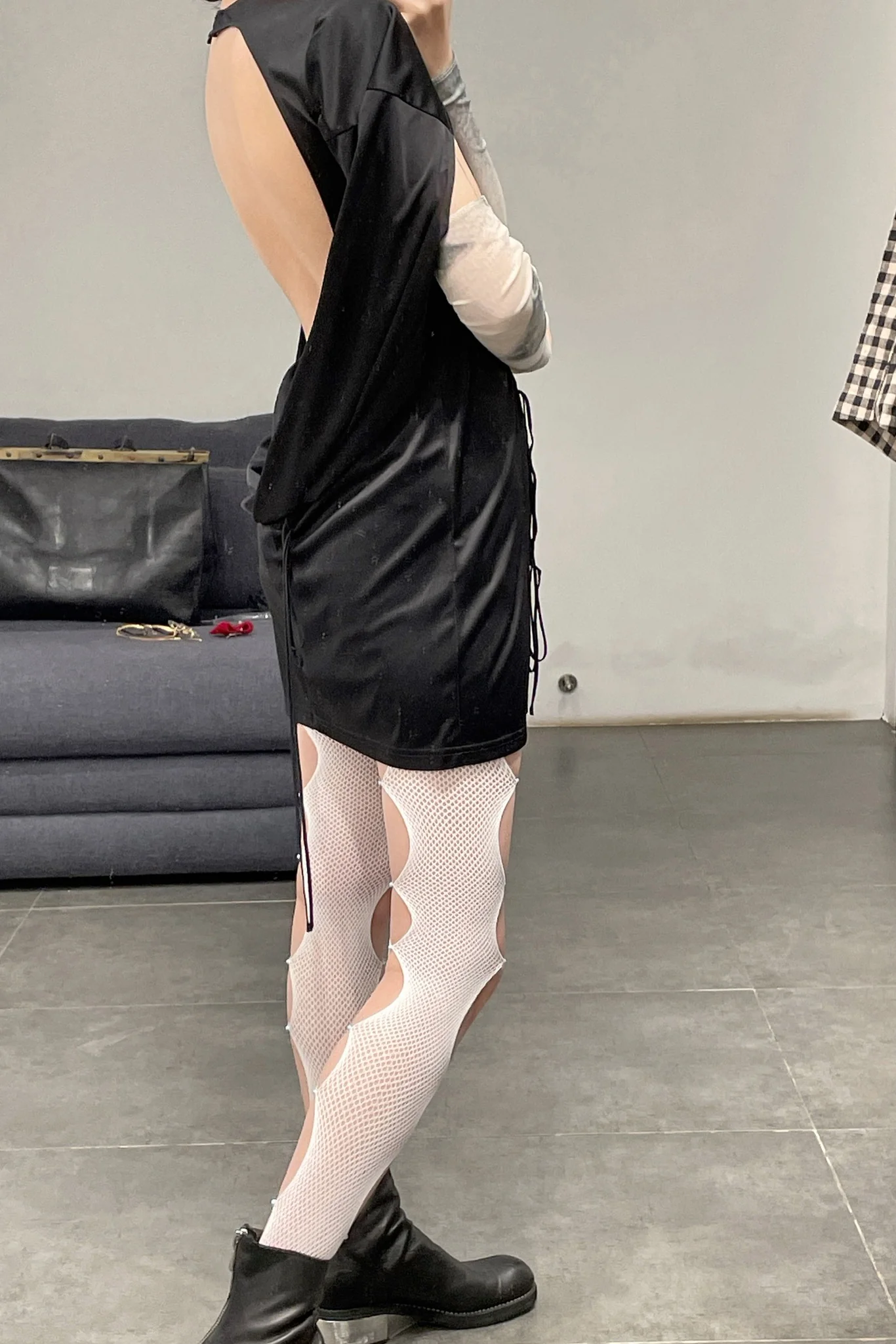 Oude waag deconstructs open back Jumpsuit skirt ow-21ss-ds03bl99 powds03 - Image 5