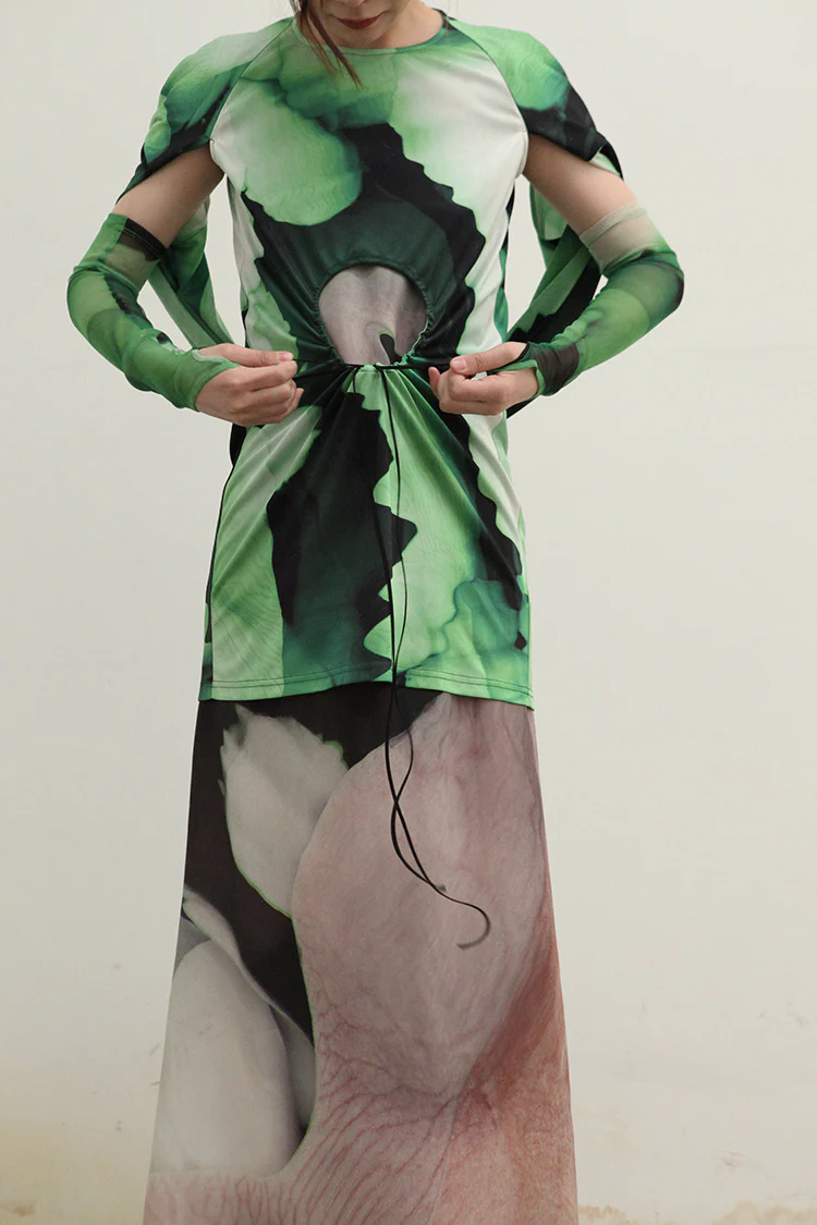 Oude waag deconstructs open back print Jumpsuit skirt ow-21ss-ds03gr88 powds03 - Image 2