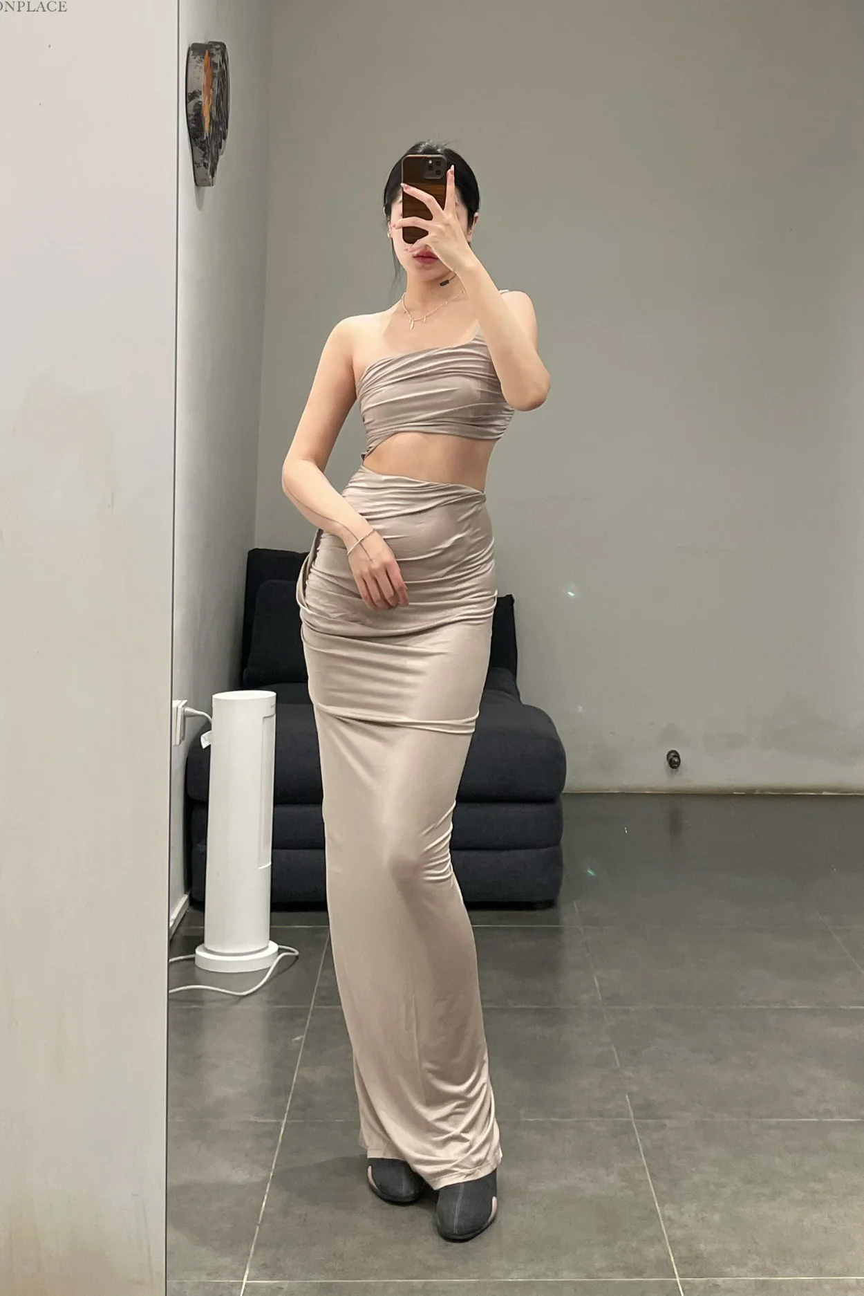 OUDE WAAG Draped Asymmetric Dress OW-24SS-DS06 Beige - Image 8
