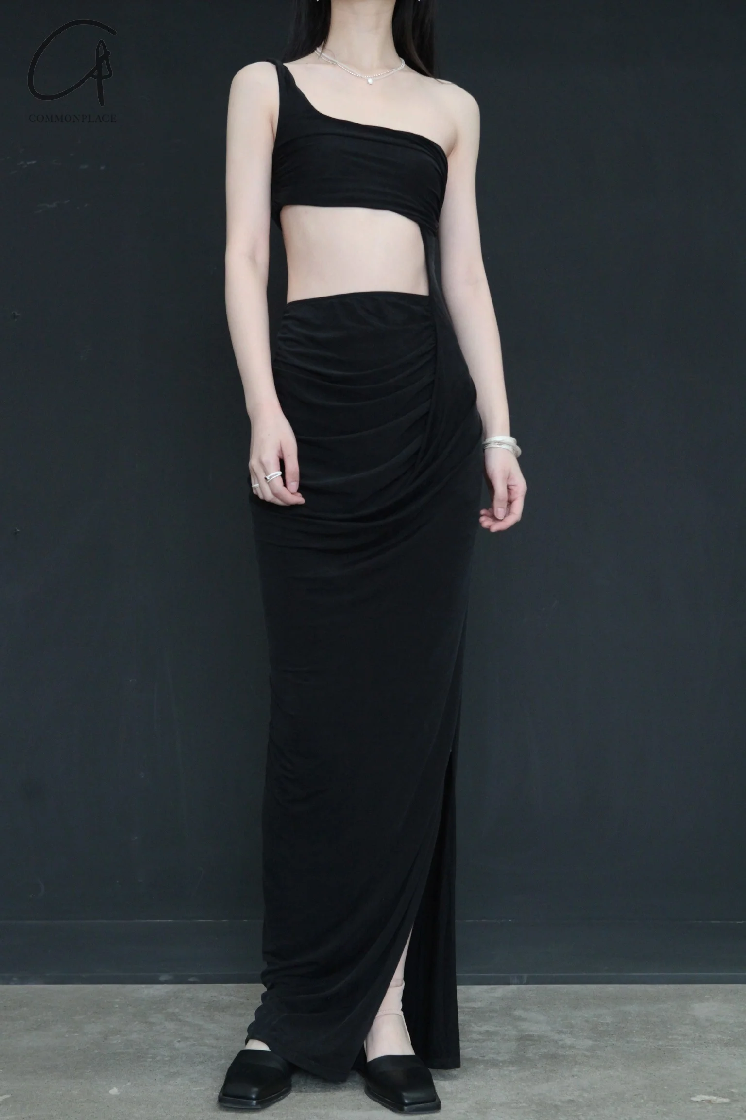 OUDE WAAG Draped Asymmetric Dress OW-24SS-DS06 Black