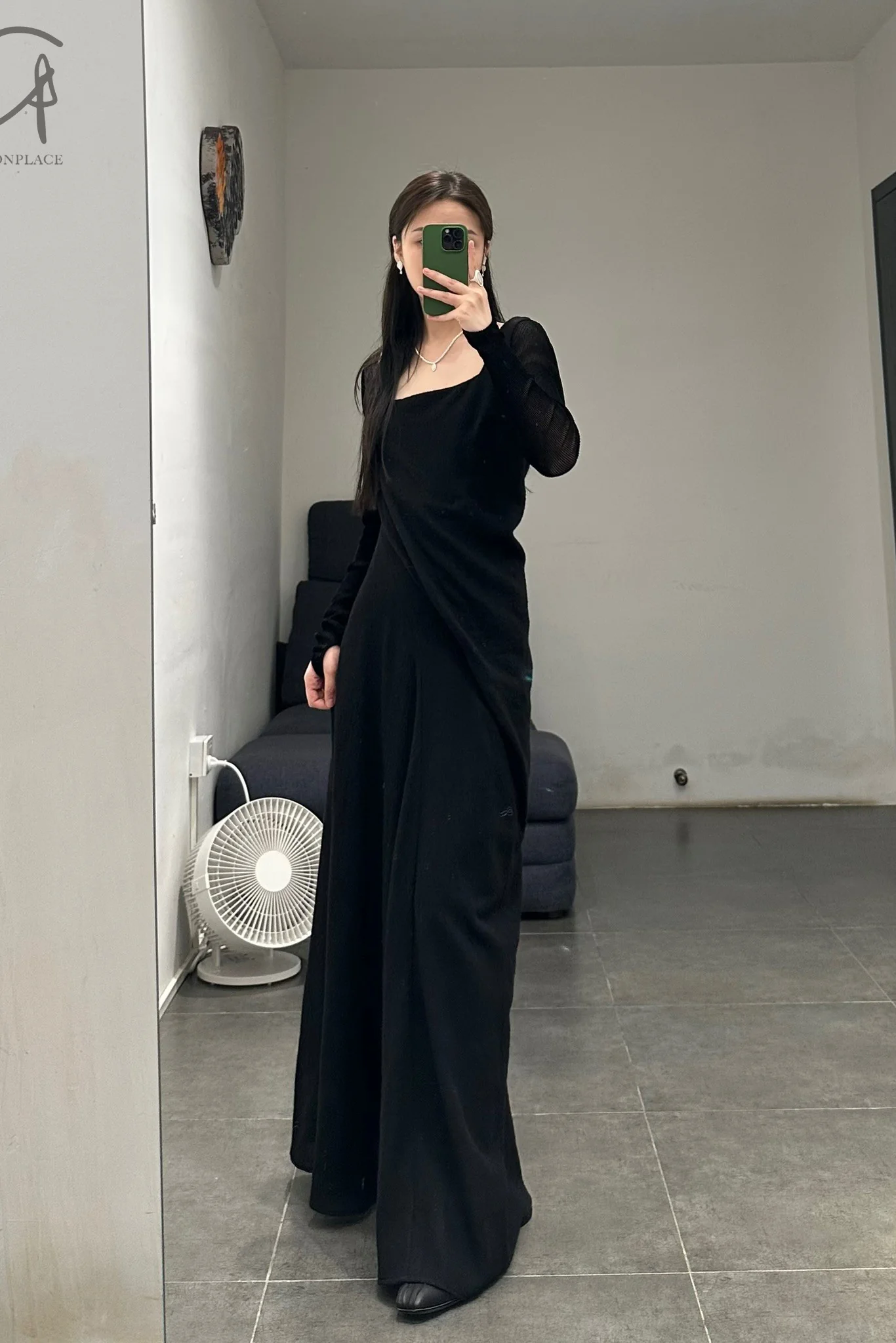 OUDE WAAG Draped Asymmetrical Sleeve Dress OW-21AW-DS01BL900 Black POW21 - Image 15
