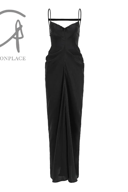 OUDE WAAG Draped Neck Backless Dress OW-23AW-DS03P1BL900 Black (OW-23AW-DS03) - Image 10