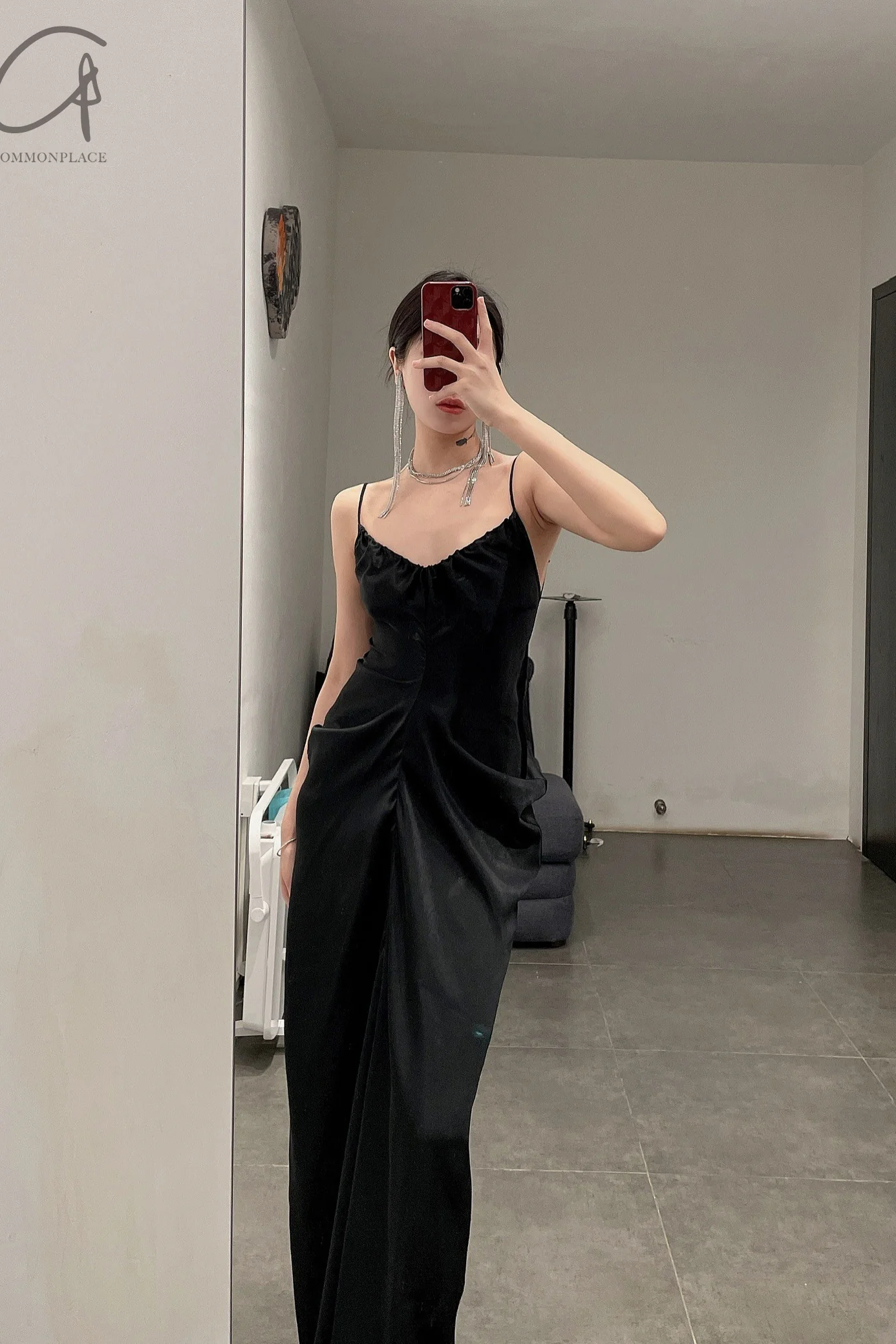 OUDE WAAG Draped Neck Backless Dress OW-23AW-DS03P1BL900 Black (OW-23AW-DS03) - Image 11