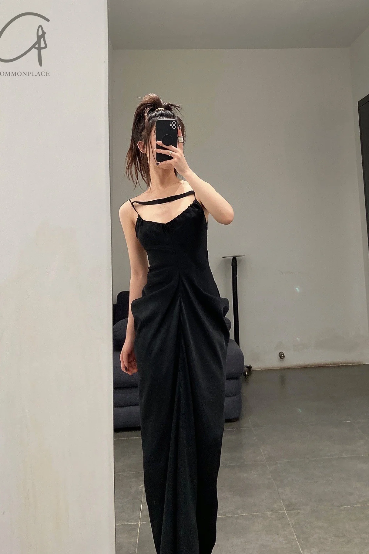 OUDE WAAG Draped Neck Backless Dress OW-23AW-DS03P1BL900 Black (OW-23AW-DS03) - Image 15