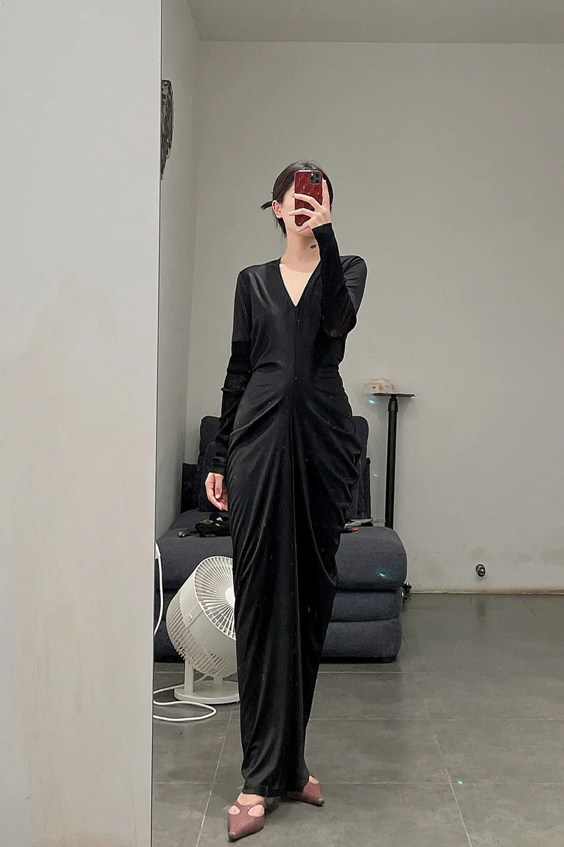 OUDE WAAG Draped Sleeve Dress OW-21AW-DS06 Black - Image 10