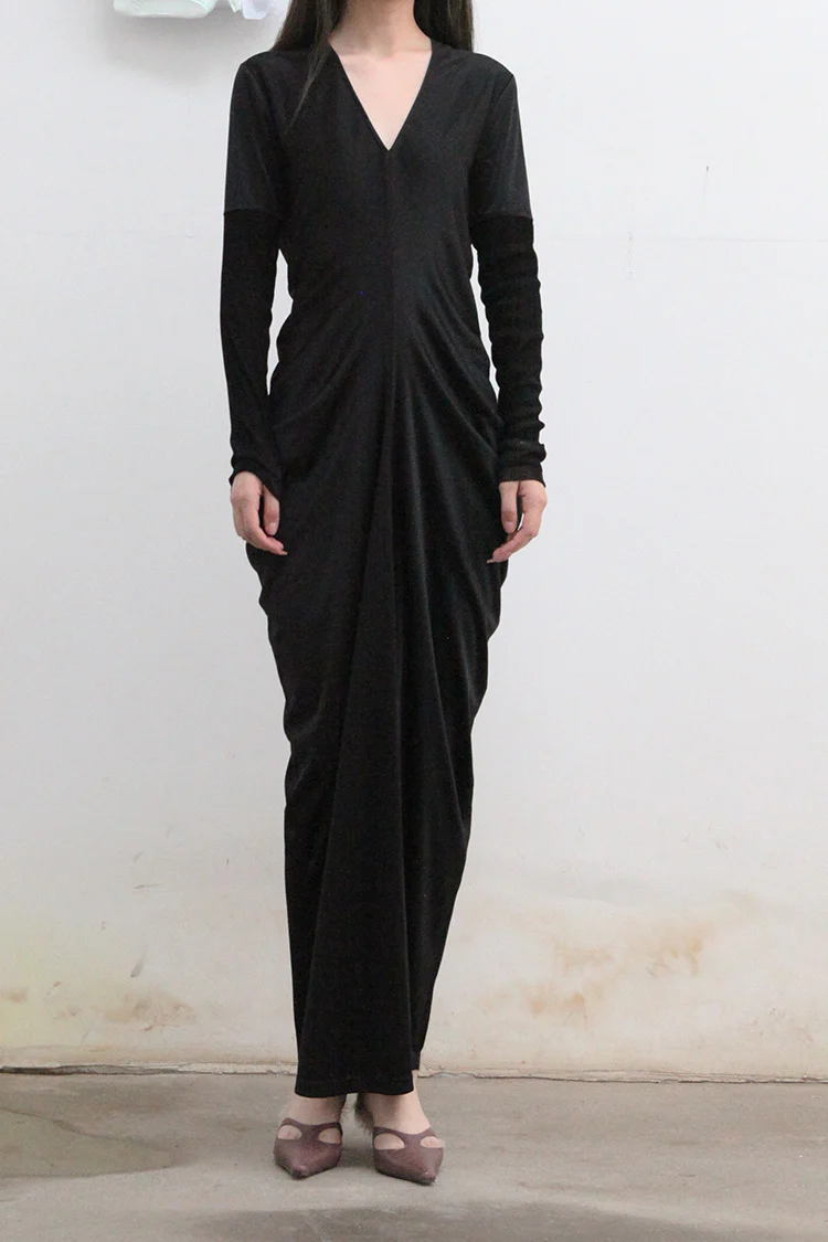 OUDE WAAG Draped Sleeve Dress OW-21AW-DS06 Black - Image 2