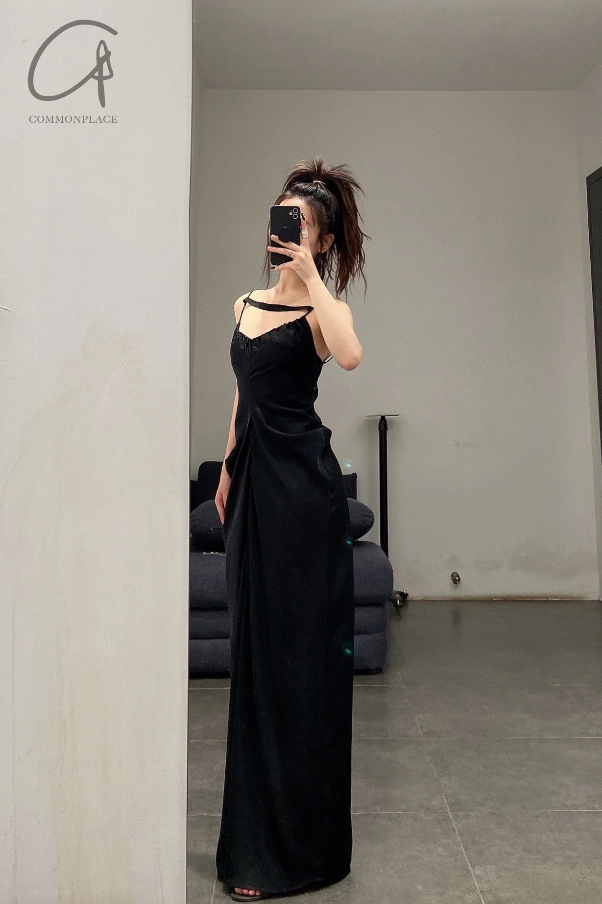 OUDE WAAG Draped Waist Open Back Dress OW-22SS-DS08 Black - Image 10