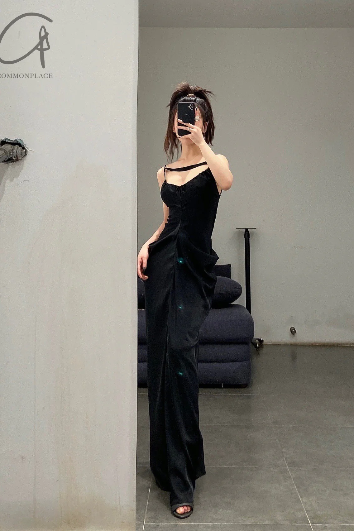 OUDE WAAG Draped Waist Open Back Dress OW-22SS-DS08 Black - Image 11