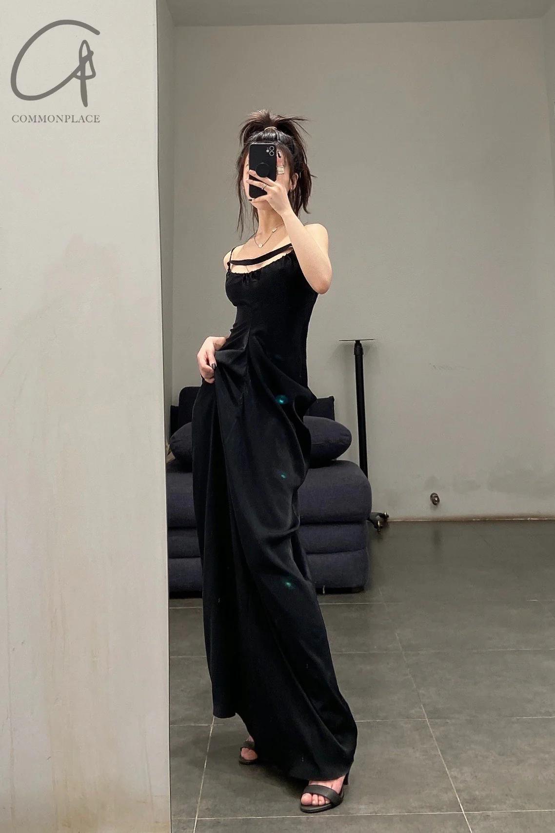 OUDE WAAG Draped Waist Open Back Dress OW-22SS-DS08 Black - Image 12