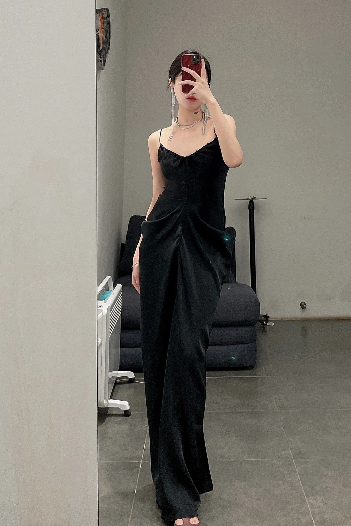 OUDE WAAG Draped Waist Open Back Dress OW-22SS-DS08 Black - Image 14