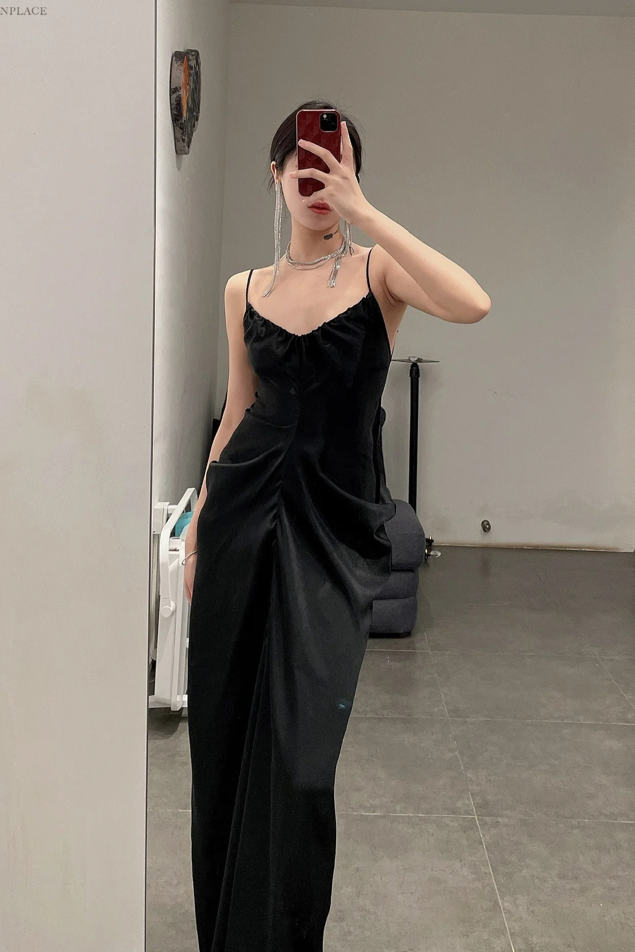 OUDE WAAG Draped Waist Open Back Dress OW-22SS-DS08 Black - Image 16