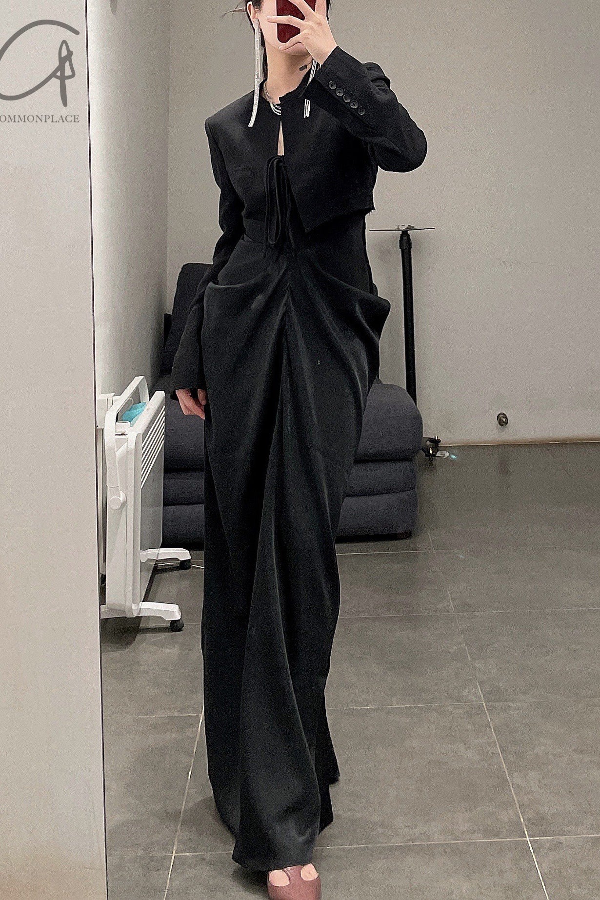 OUDE WAAG Draped Waist Open Back Dress OW-22SS-DS08 Black - Image 17