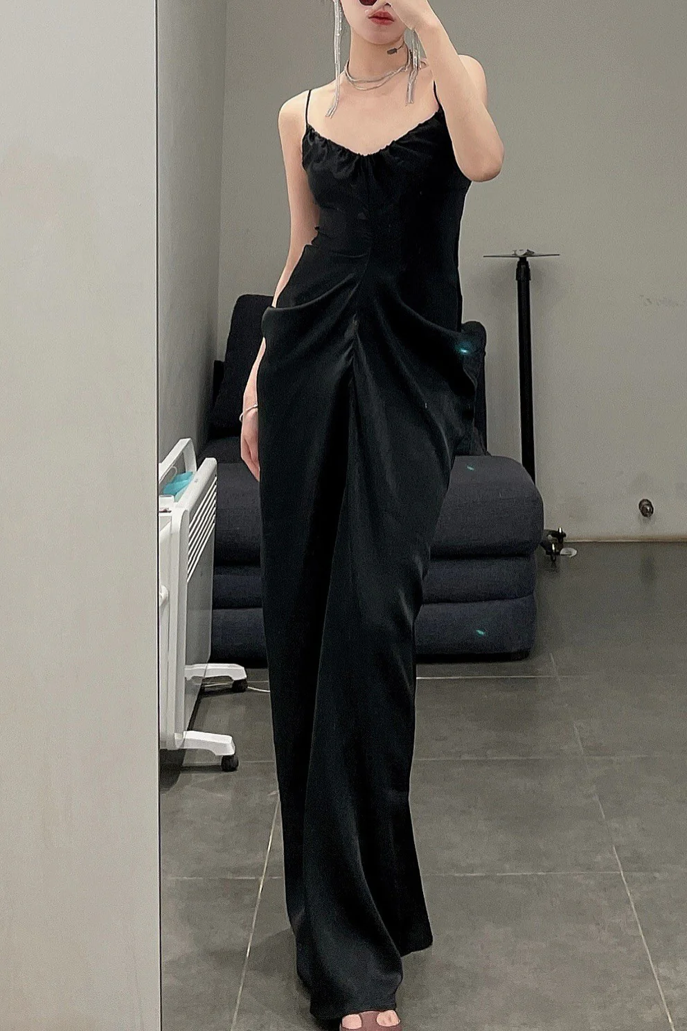 OUDE WAAG Draped Waist Open Back Dress OW-22SS-DS08 Black - Image 7