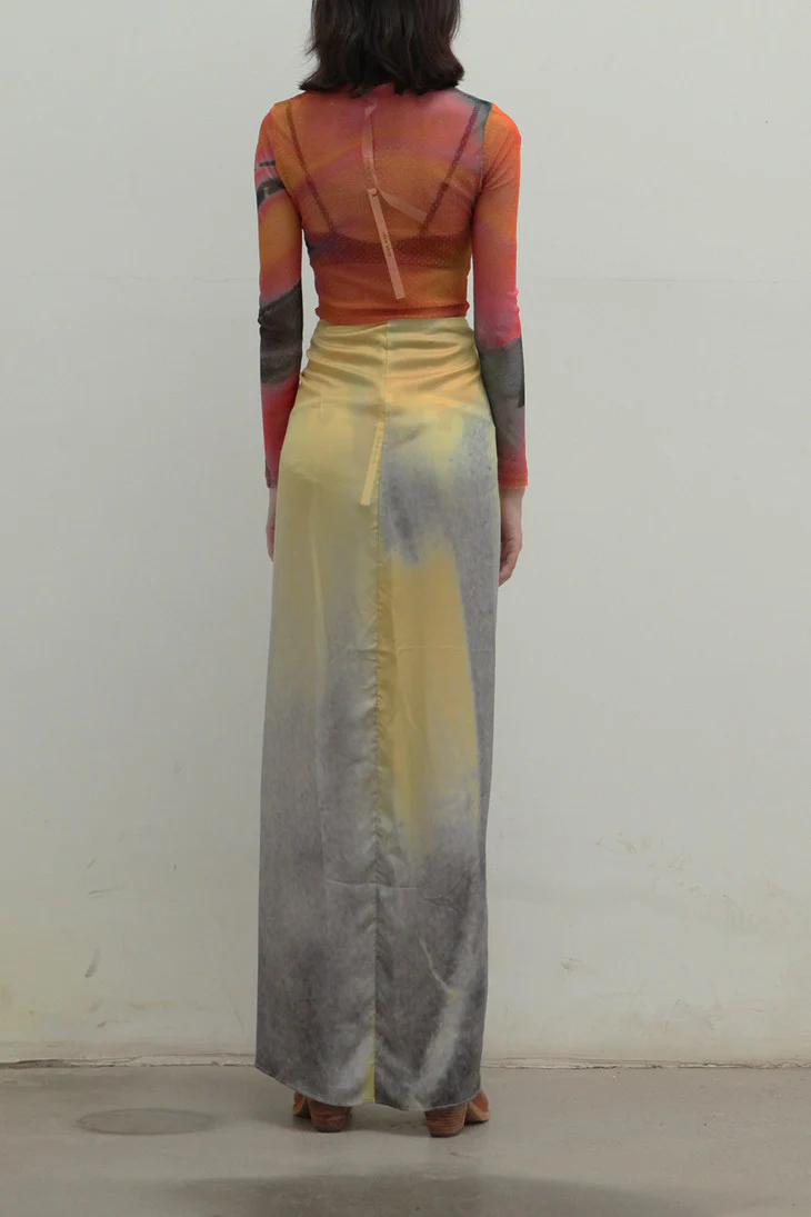OUDE WAAG classic yellow printed drawstring long dress series, multiple ways to wear, ginger OW77778-JHUANG - Image 8
