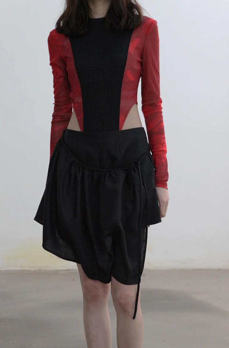 OUDE WAAG fake two-piece pleated lace-up shorts OW-20SS-PT07BL99 - Image 3