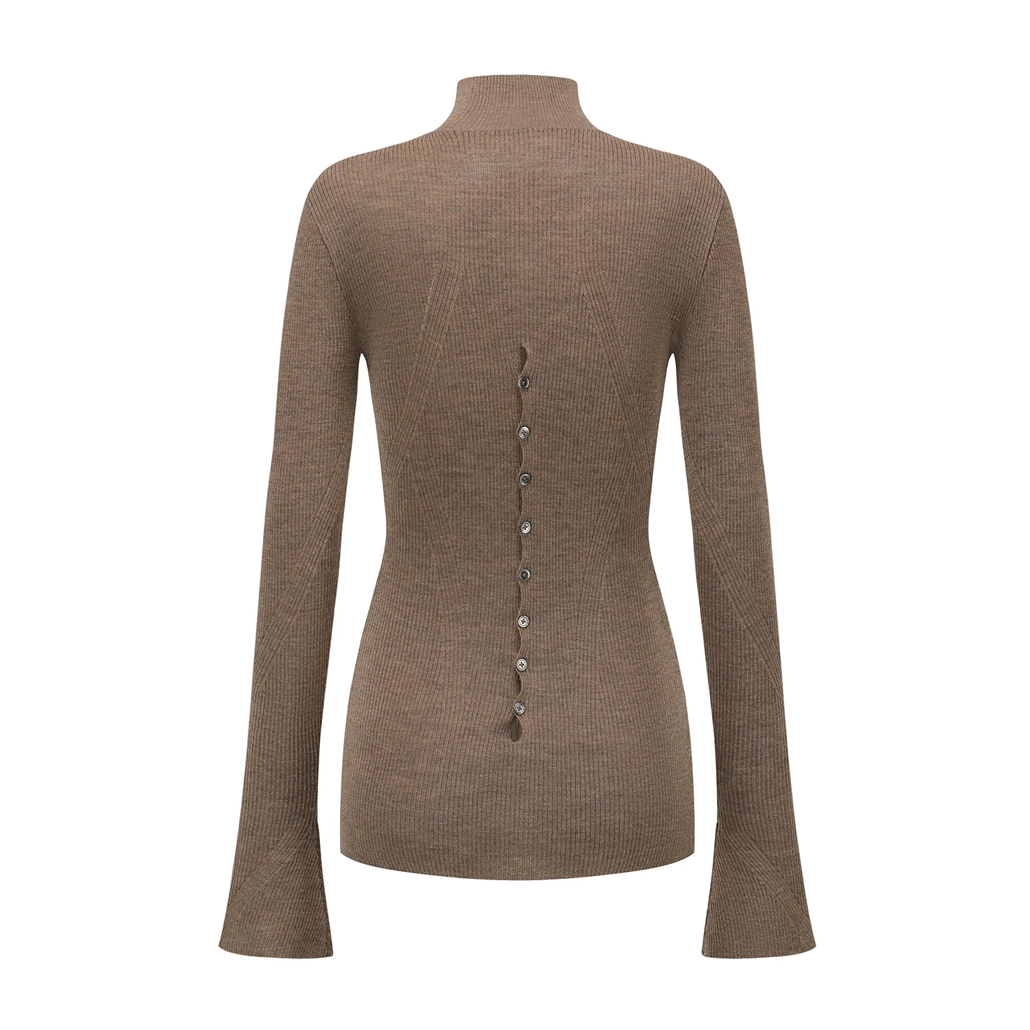 OUDE WAAG Fall/Winter 2025 Reversible Ribbed Wool Knit Top OW-OW-25AW-KT15W1BR430-HZ Gray-Brown - Image 7