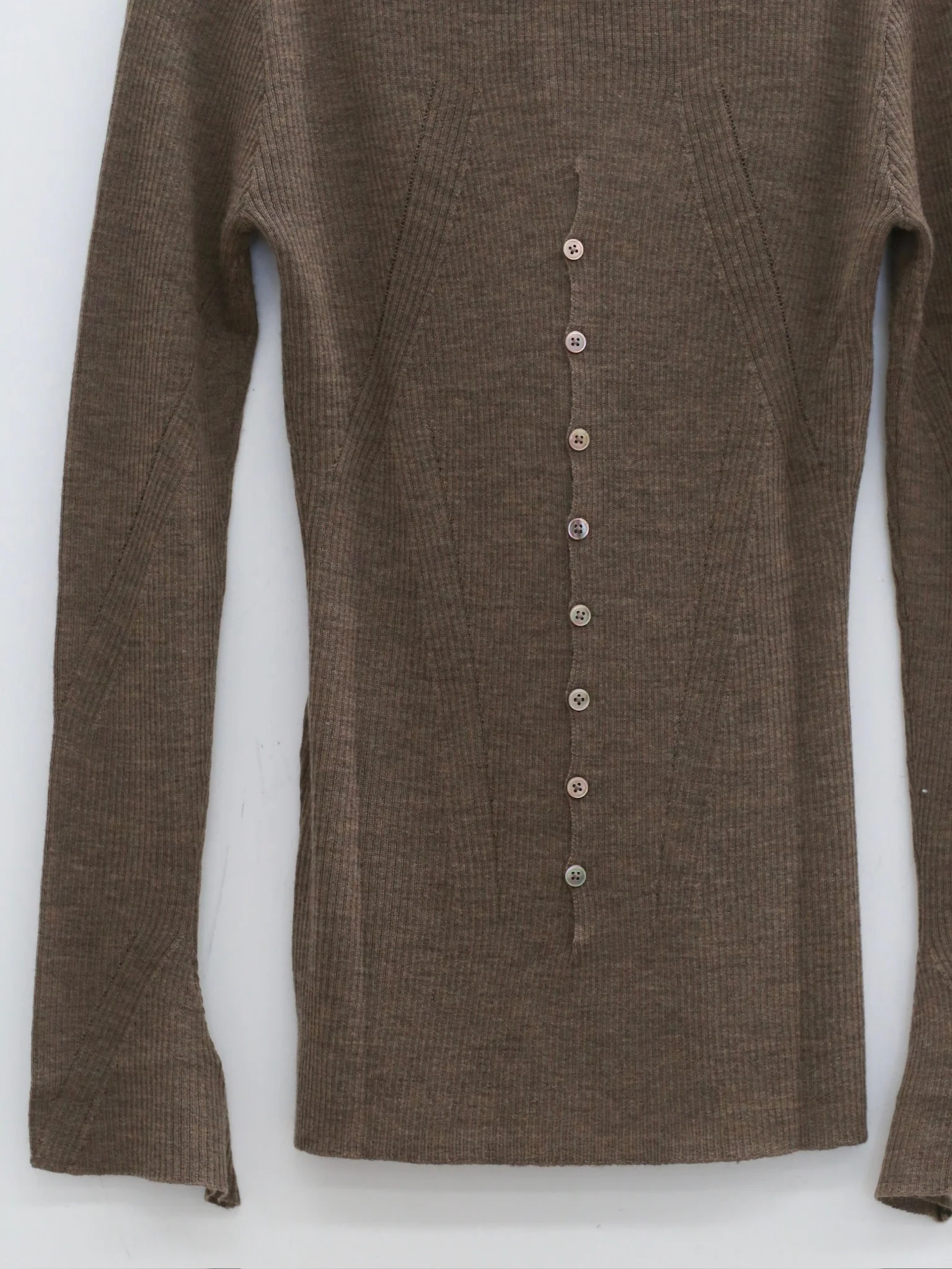 OUDE WAAG Fall/Winter 2025 Reversible Ribbed Wool Knit Top OW-OW-25AW-KT15W1BR430-HZ Gray-Brown - Image 9