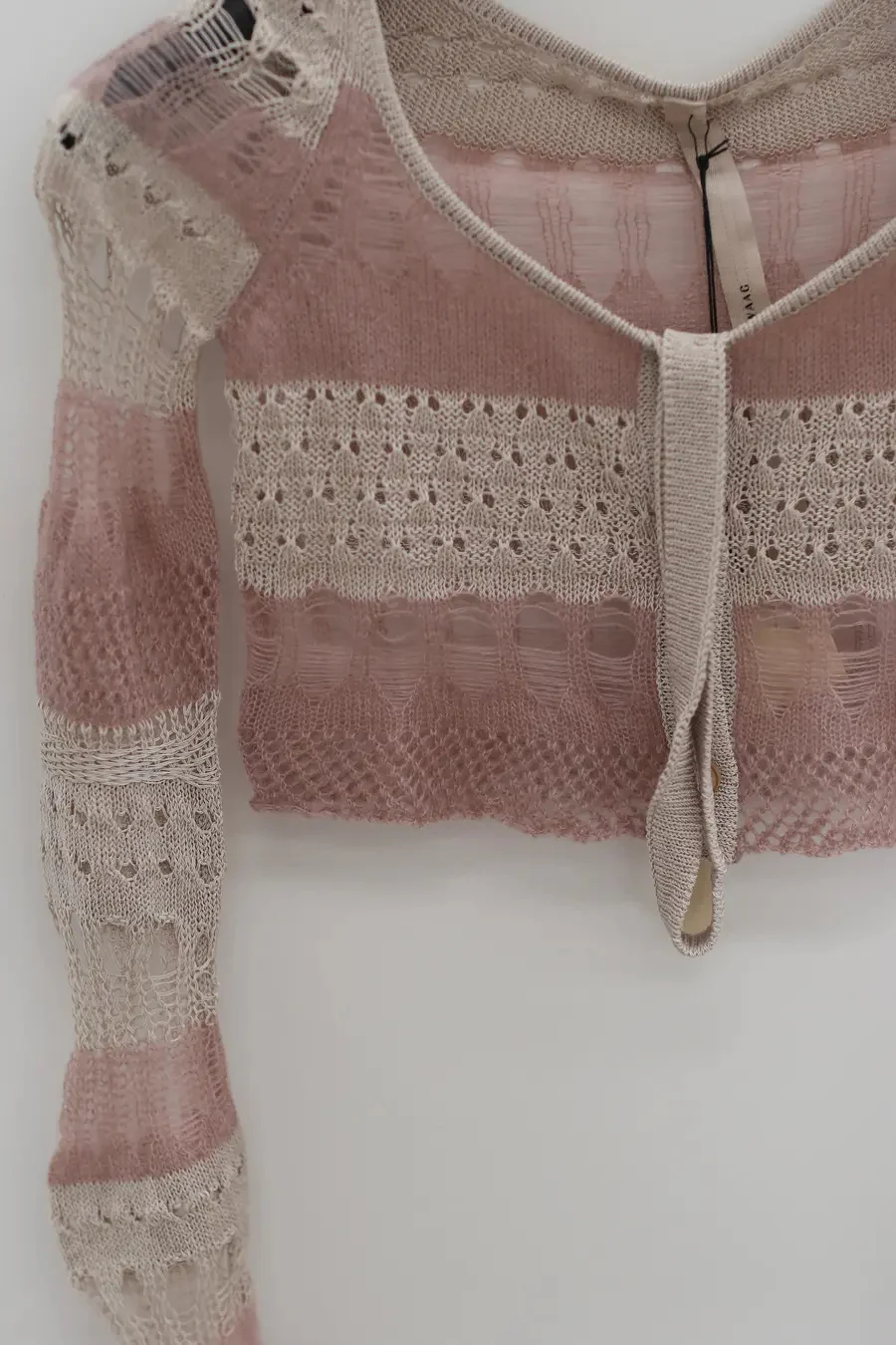 OUDE WAAG fisherman halter neck knitted cardigan OW-24SS-KT04 pink and white - Image 8