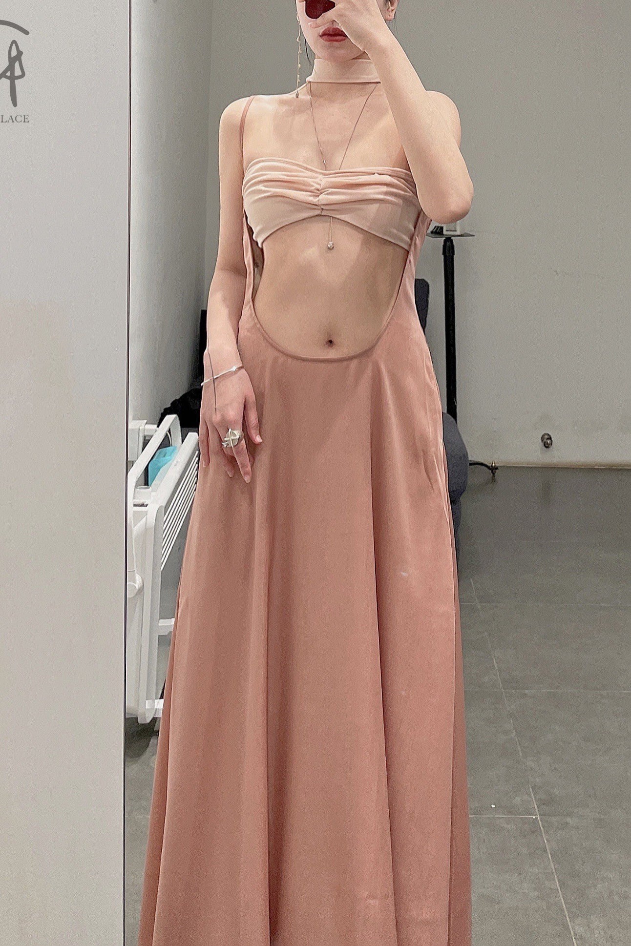 OUDE WAAG halterneck pleated tube top OW-22SS-AS07 nude - Image 7
