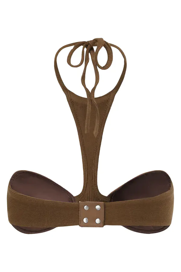 OUDE WAAG 24 Spring/Summer AS08 Series Halter Neck Shell Bra OW-OW-24SS-AS08-GANLAN Olive OW-24SS-AS08 - Image 2