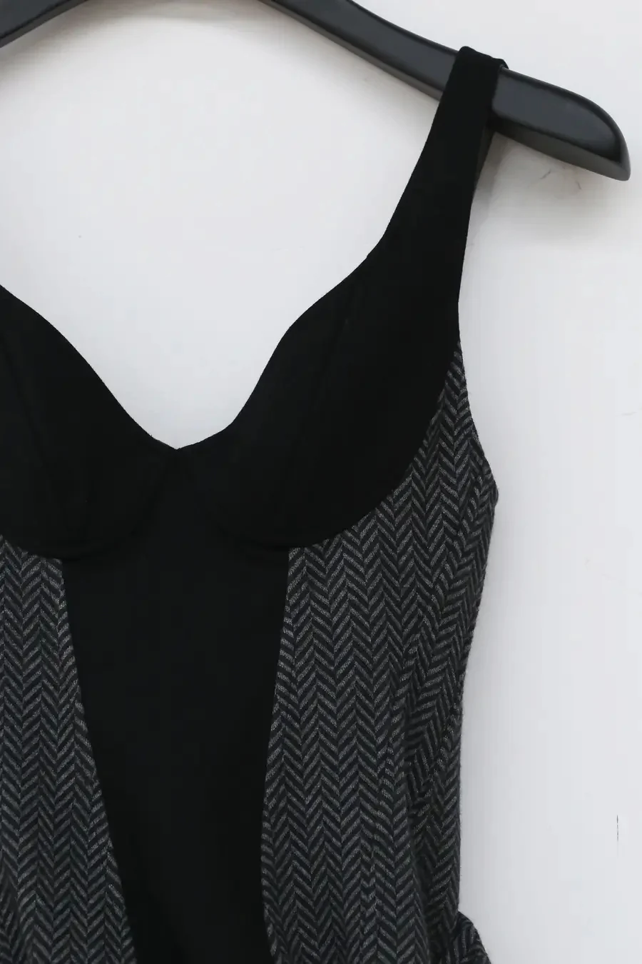 OUDE WAAG Herringbone Wool Panel Dress OW-21AW-DS05GY089 Gray Black POW7 - Image 9