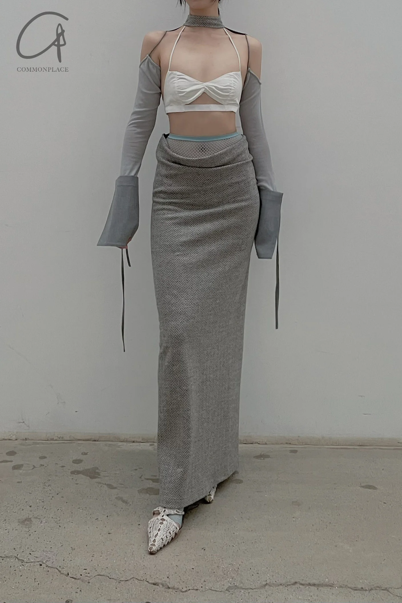 OUDE WAAG herringbone wool skirt around the neck OW-21AW-SK03GY840 light gray POW9 - Image 17