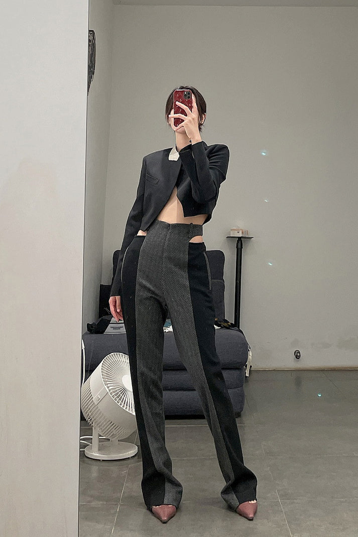 OUDE WAAG herringbone wool stitching flared pants OW-21AW-PT02 black and gray - Image 6