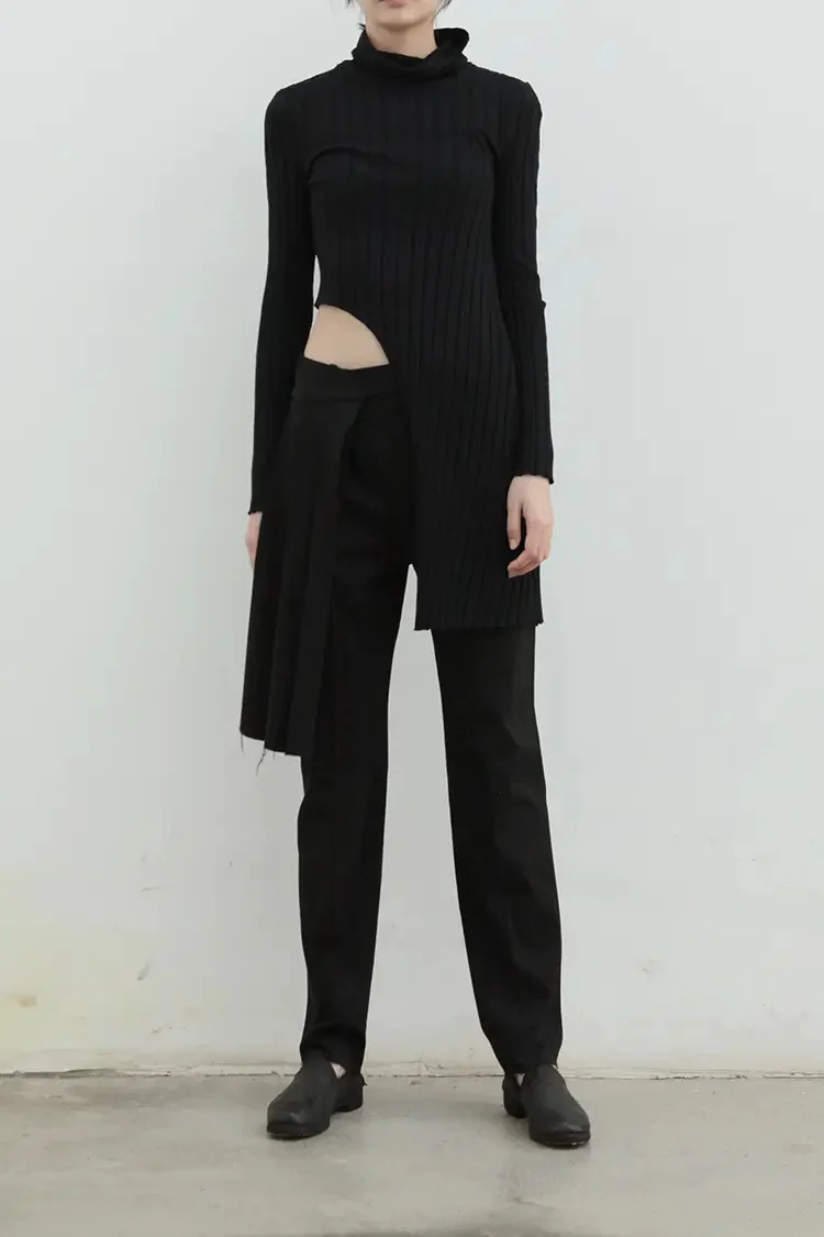 OUDE WAAG High Neck Asymmetric Knit Sweater OW-20AW-TP06 - Image 2