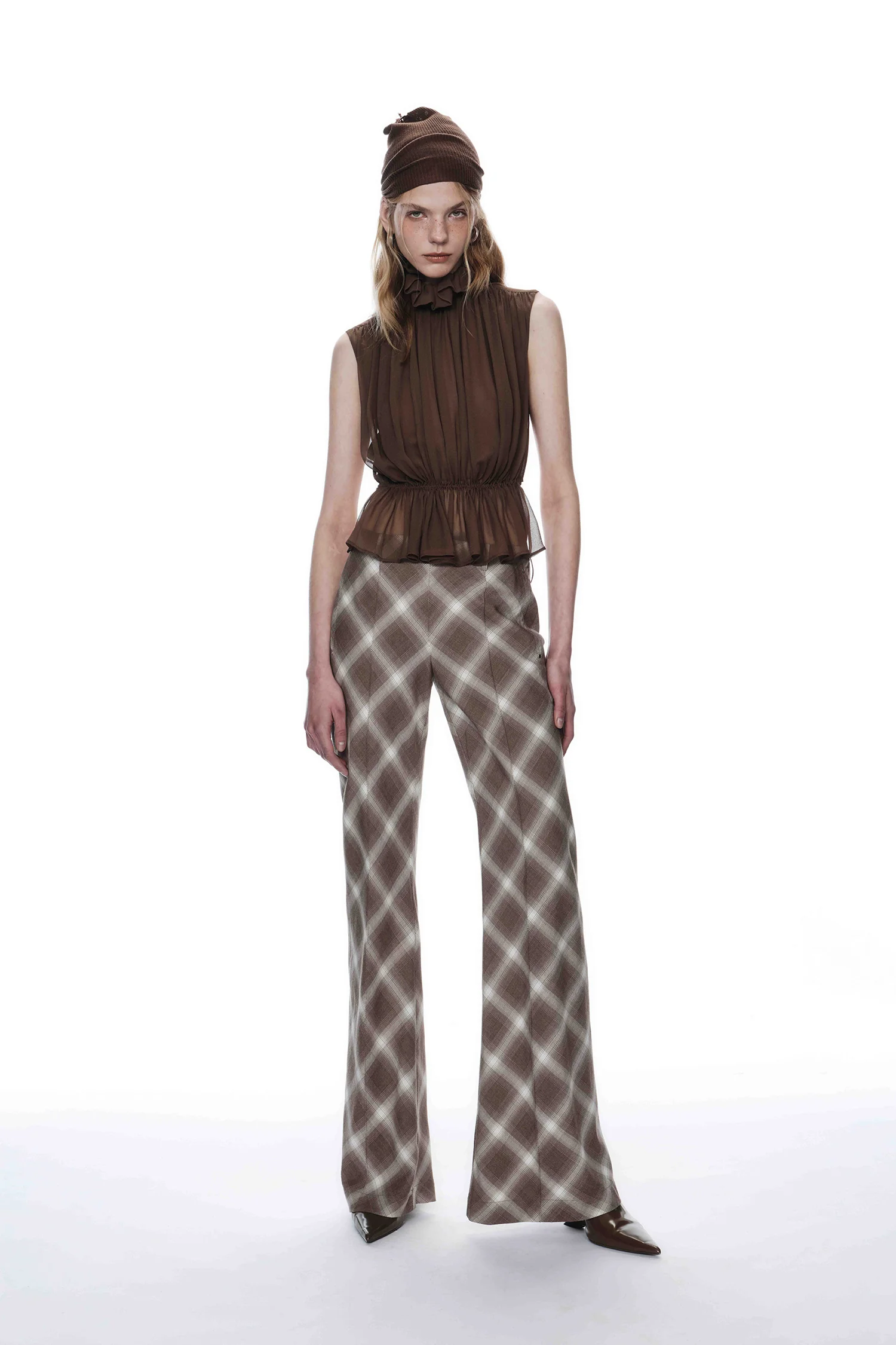 OUDE WAAG High-Neck Shirred Halter Vest OW-OW-25PF-TP03-HZ (BR430 Gray Brown) (OW-25SS-TP02 OW-25PF-TP03) - Image 13