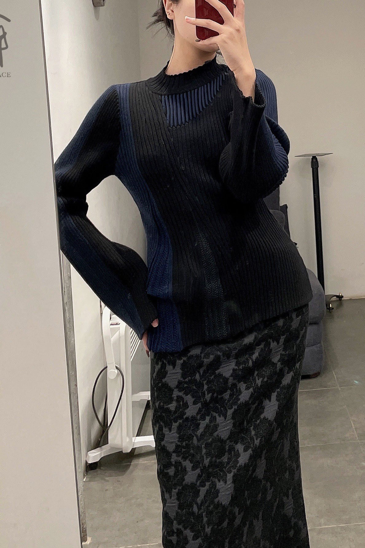 OUDE WAAG Jacquard Straight Skirt OW-21AW-SK01BL900 Black POW13 - Image 33