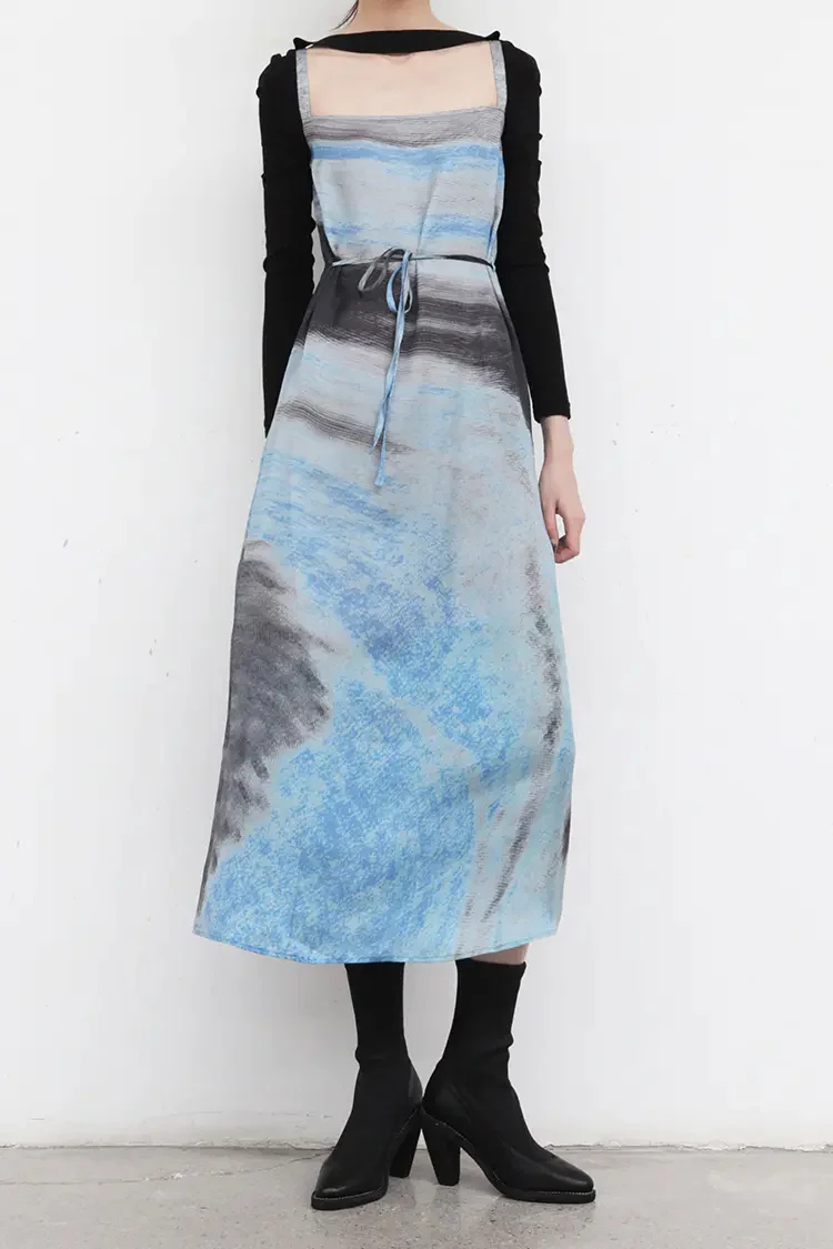OUDE WAAG Knit Sleeve Splicing Printed Cupro Dress OW19AWDS04B - Image 2