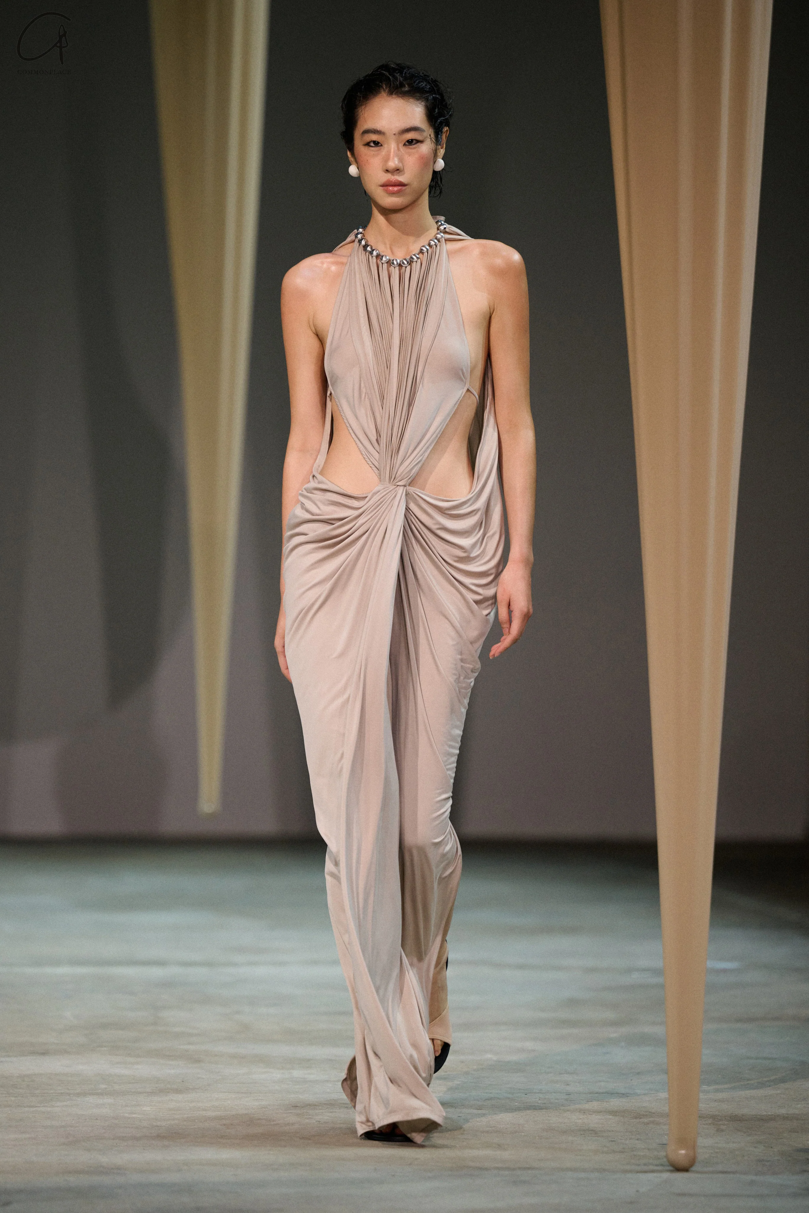OUDE WAAG knitted cupro pearl dress OW-OW-24SS-DS05-MIHUI beige gray - Image 10