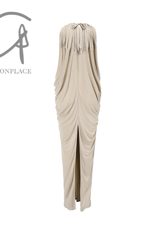 OUDE WAAG knitted cupro pearl dress OW-OW-24SS-DS05-MIHUI beige gray - Image 3