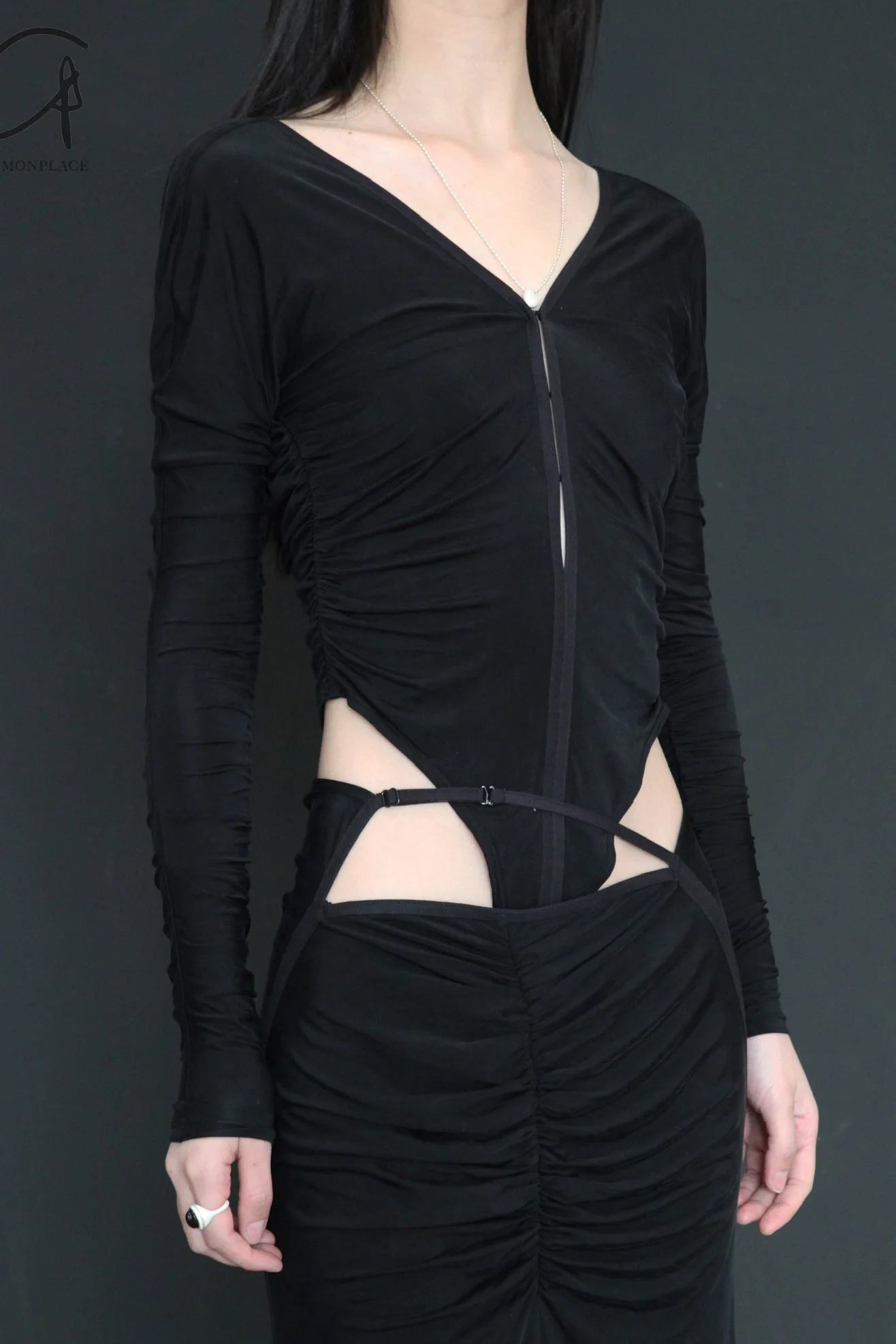 OUDE WAAG knitted cupro pleated jumpsuit OW-24SS-BD03 black